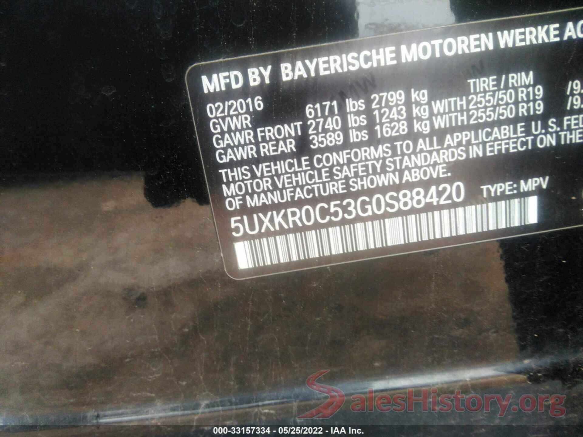 5UXKR0C53G0S88420 2016 BMW X5