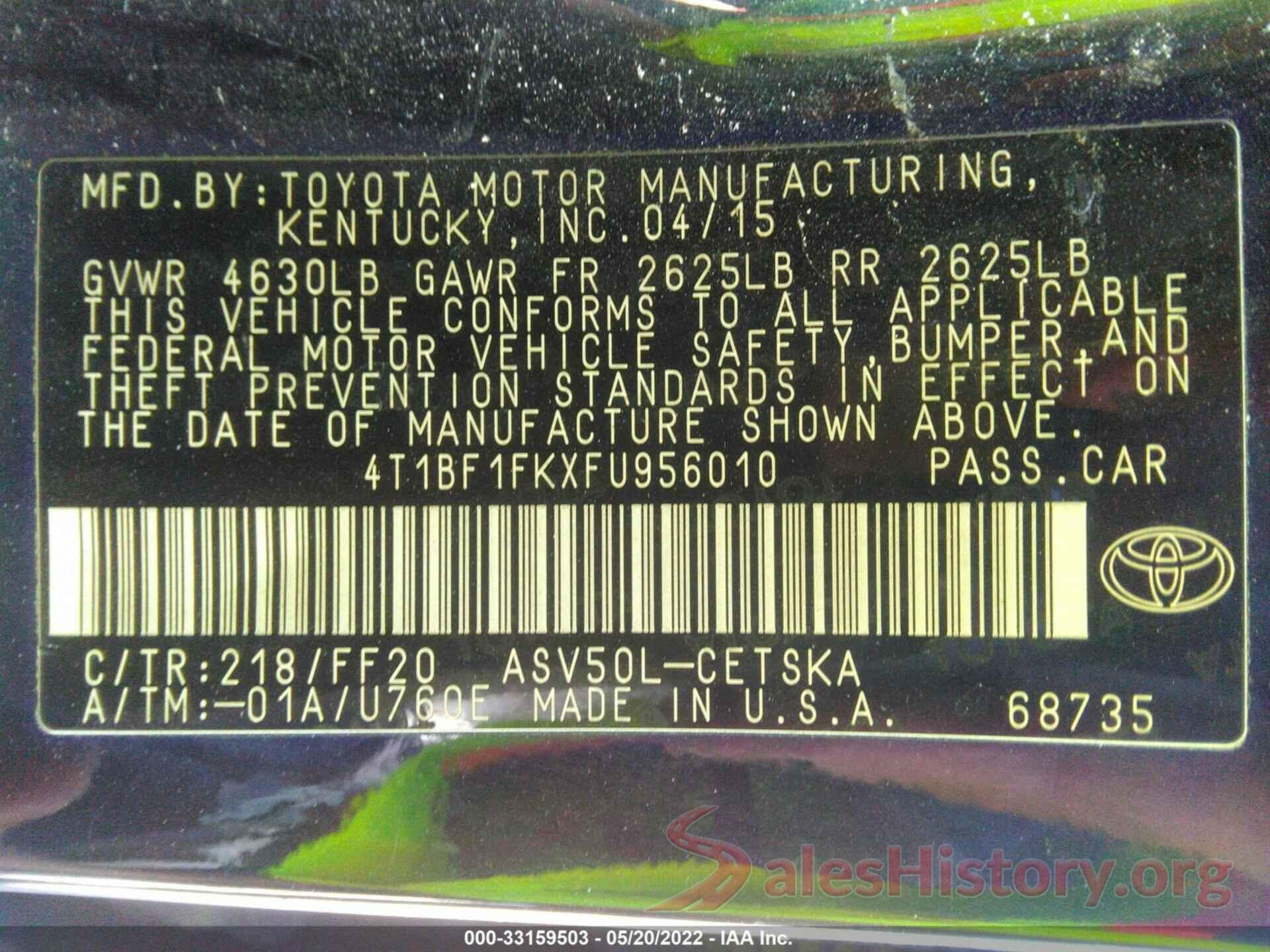 4T1BF1FKXFU956010 2015 TOYOTA CAMRY