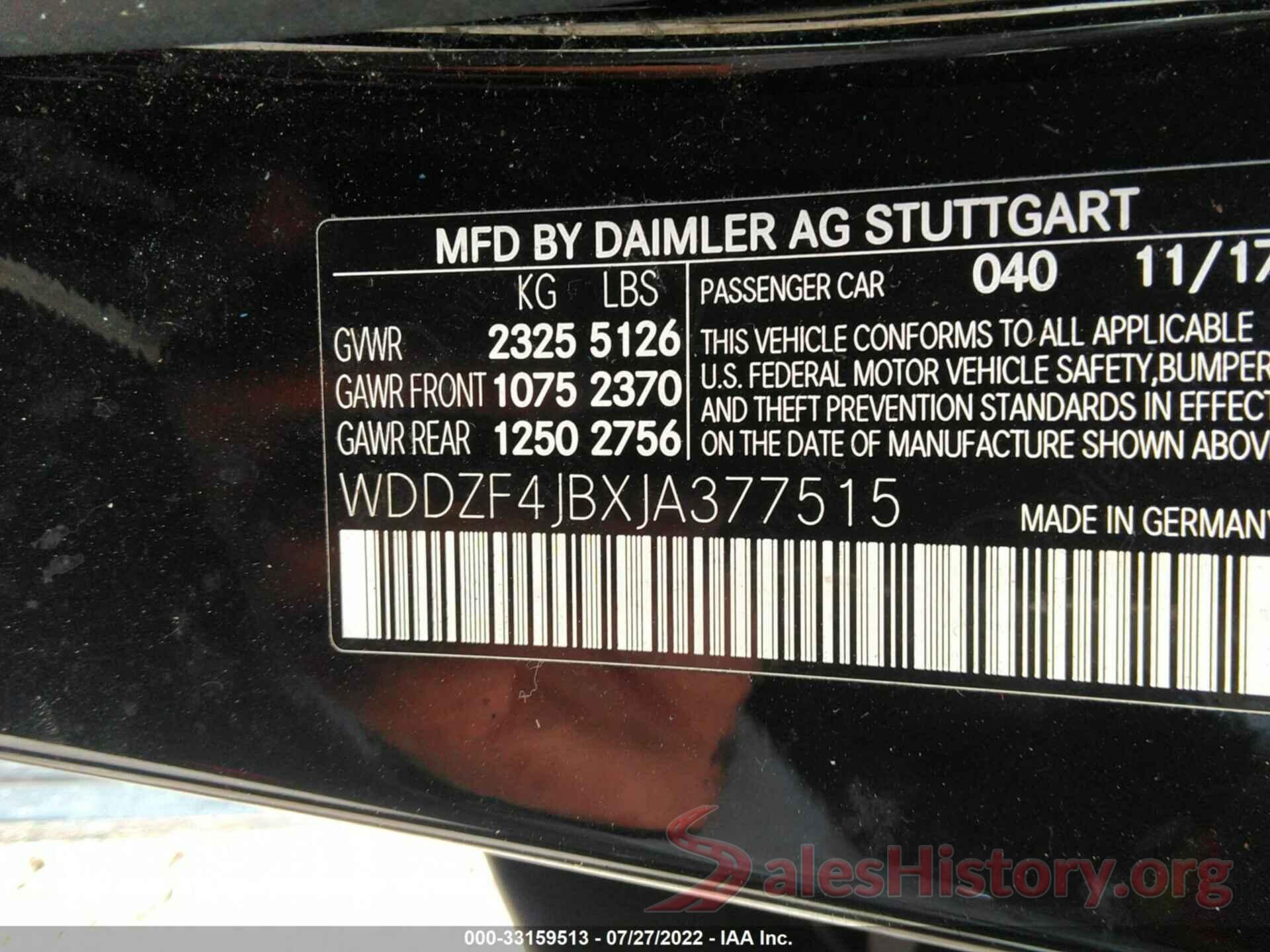 WDDZF4JBXJA377515 2018 MERCEDES-BENZ E-CLASS