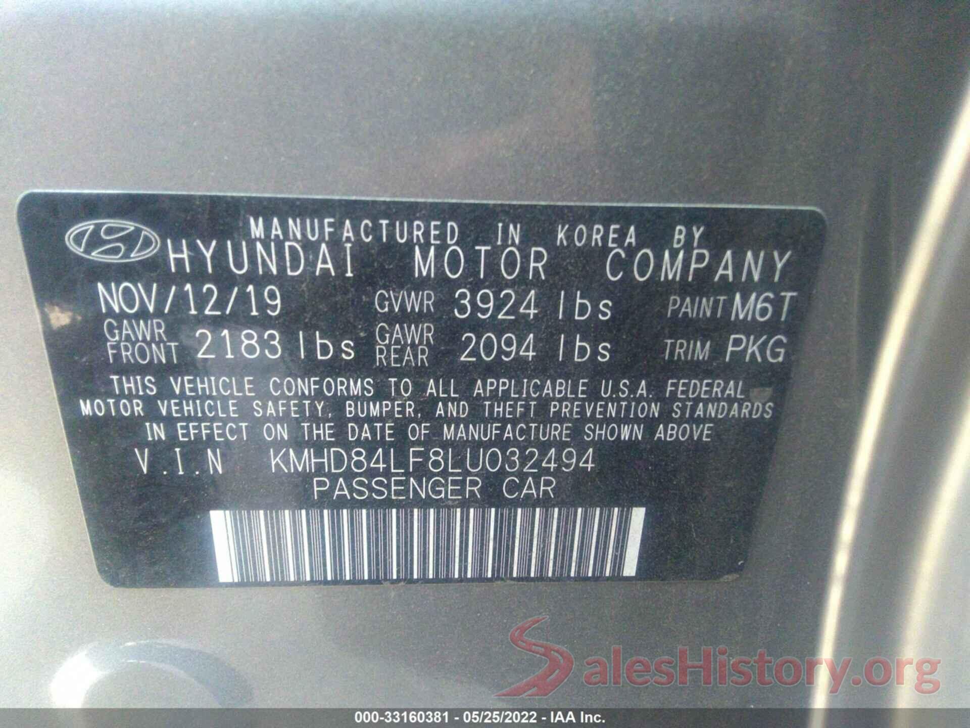 KMHD84LF8LU032494 2020 HYUNDAI ELANTRA