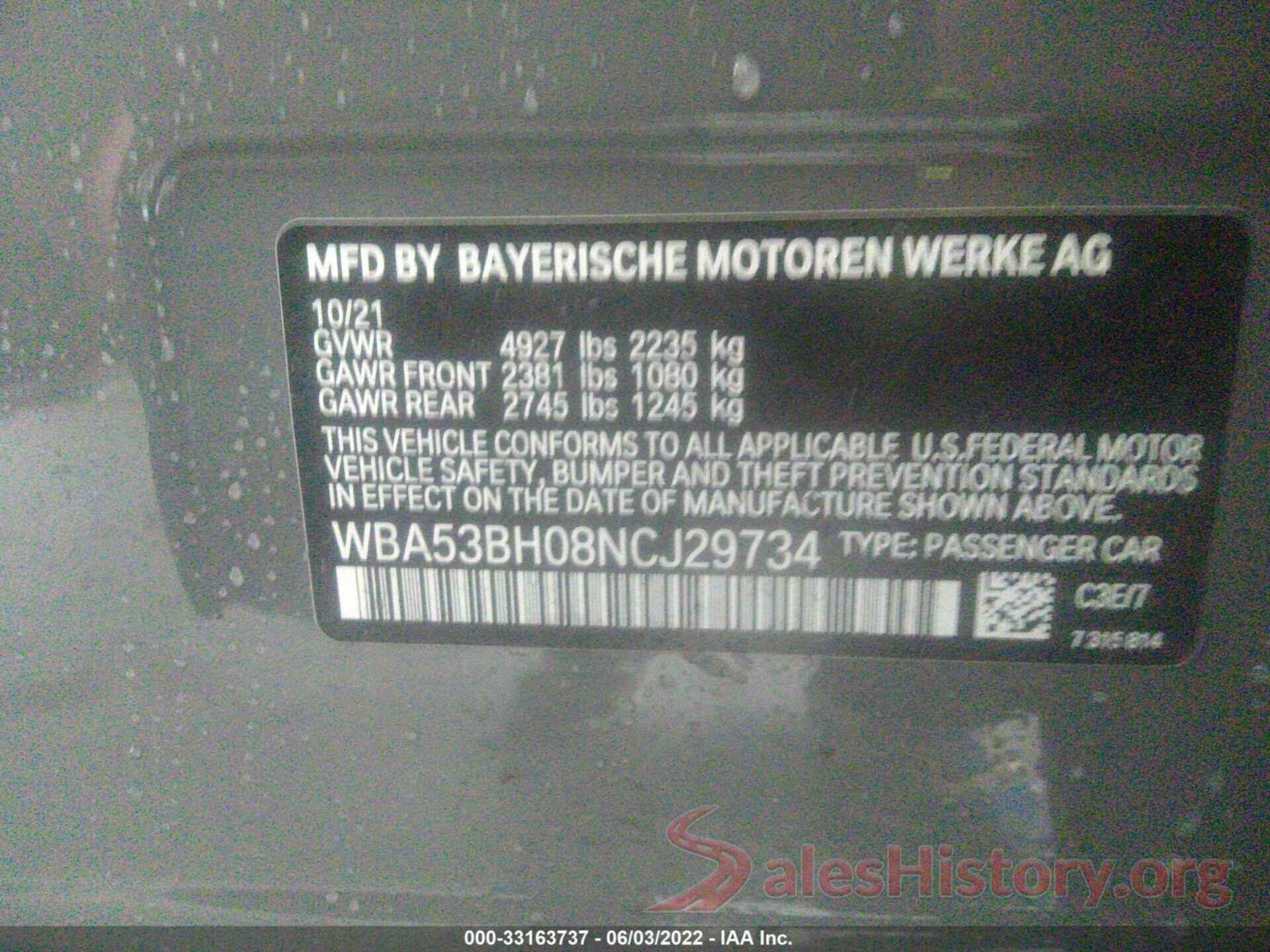 WBA53BH08NCJ29734 2022 BMW 5 SERIES