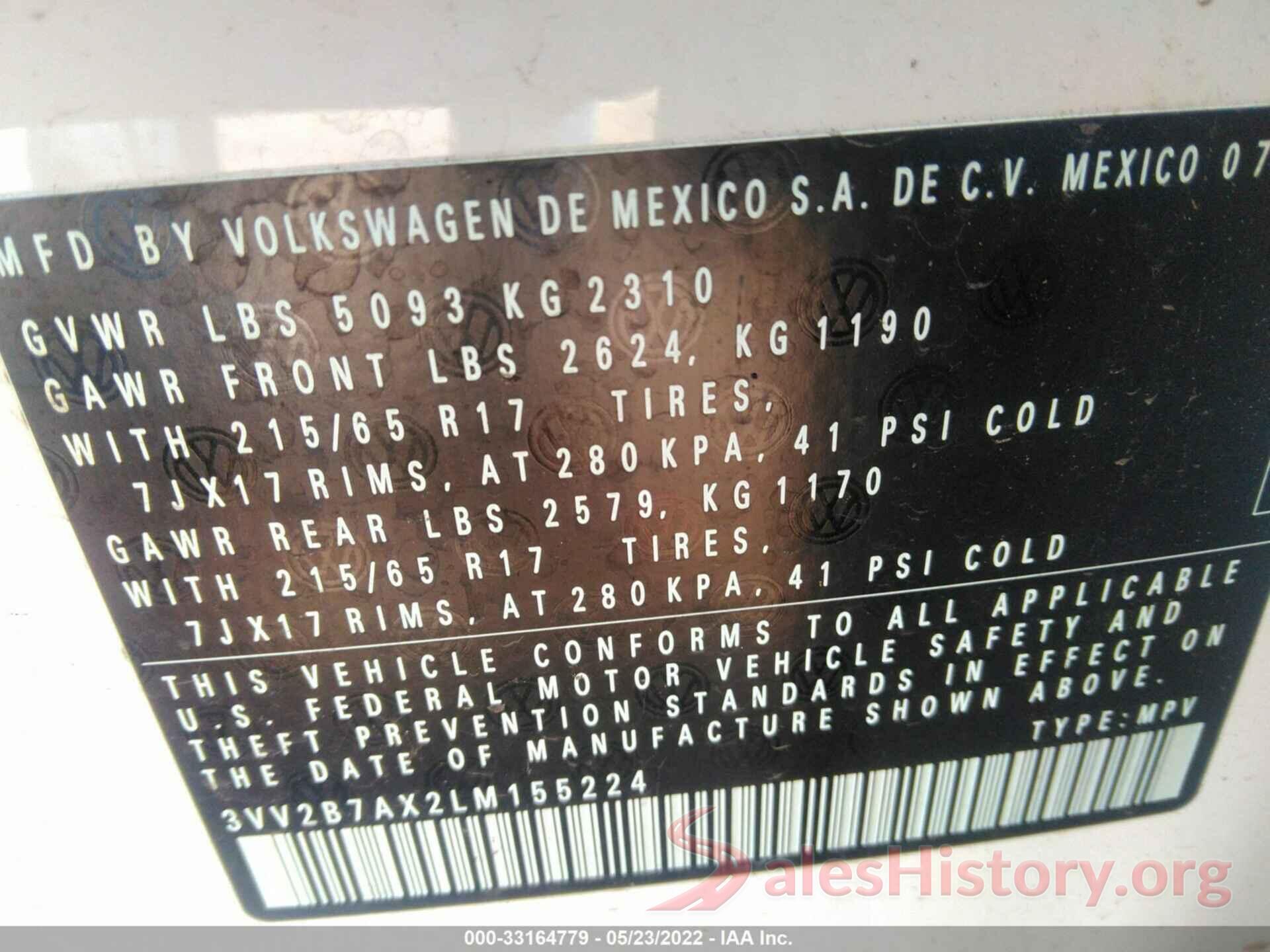 3VV2B7AX2LM155224 2020 VOLKSWAGEN TIGUAN