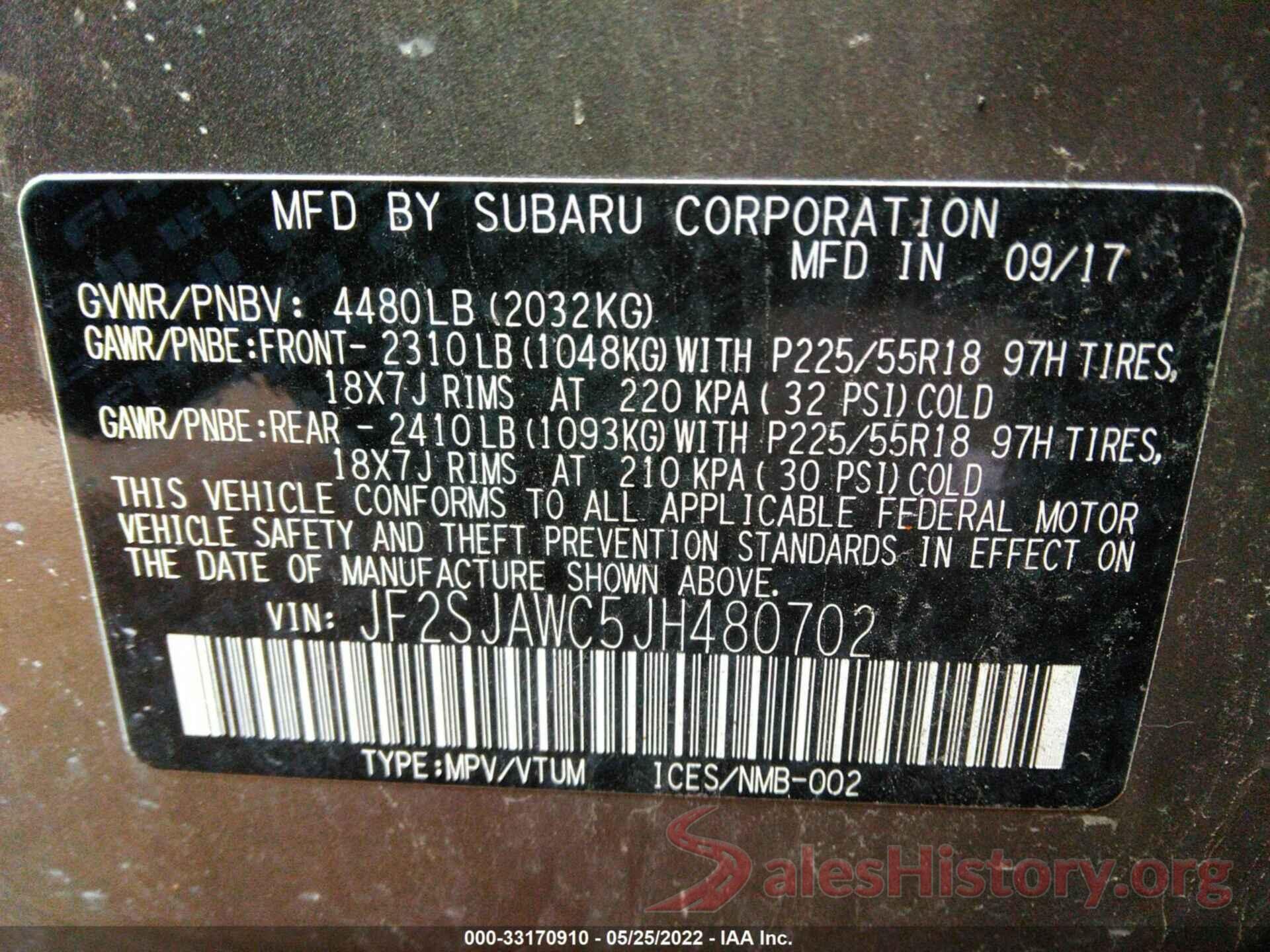 JF2SJAWC5JH480702 2018 SUBARU FORESTER