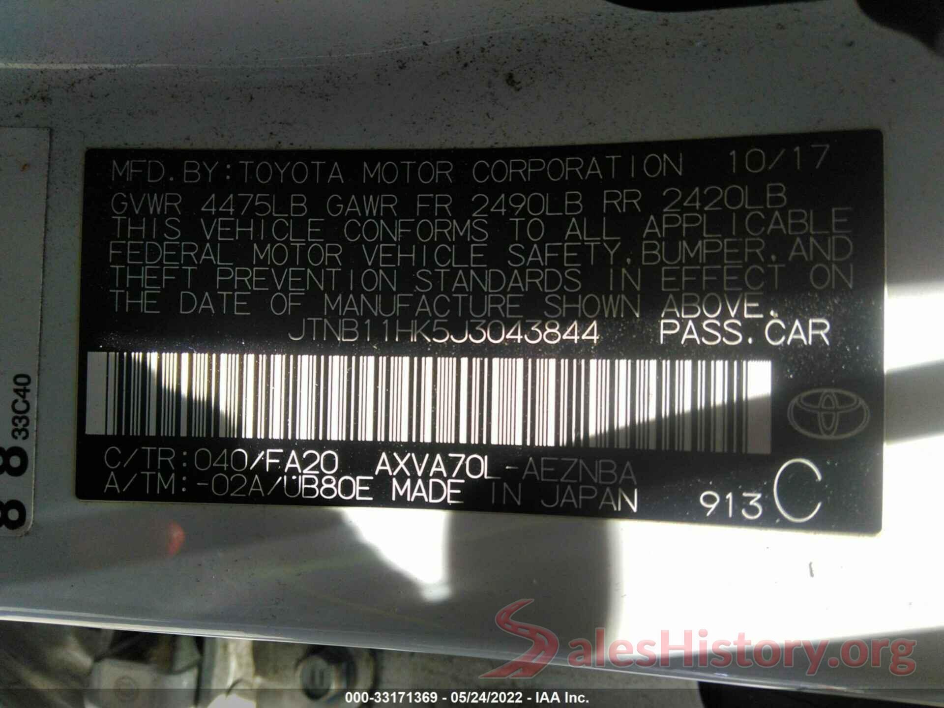 JTNB11HK5J3043844 2018 TOYOTA CAMRY