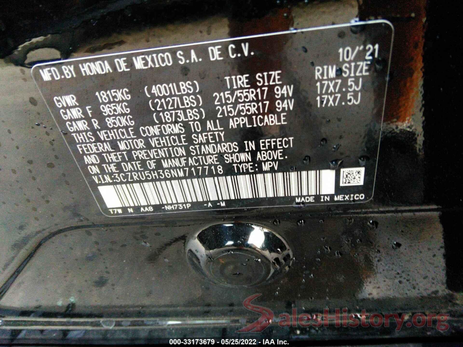 3CZRU5H36NM717718 2022 HONDA HR-V