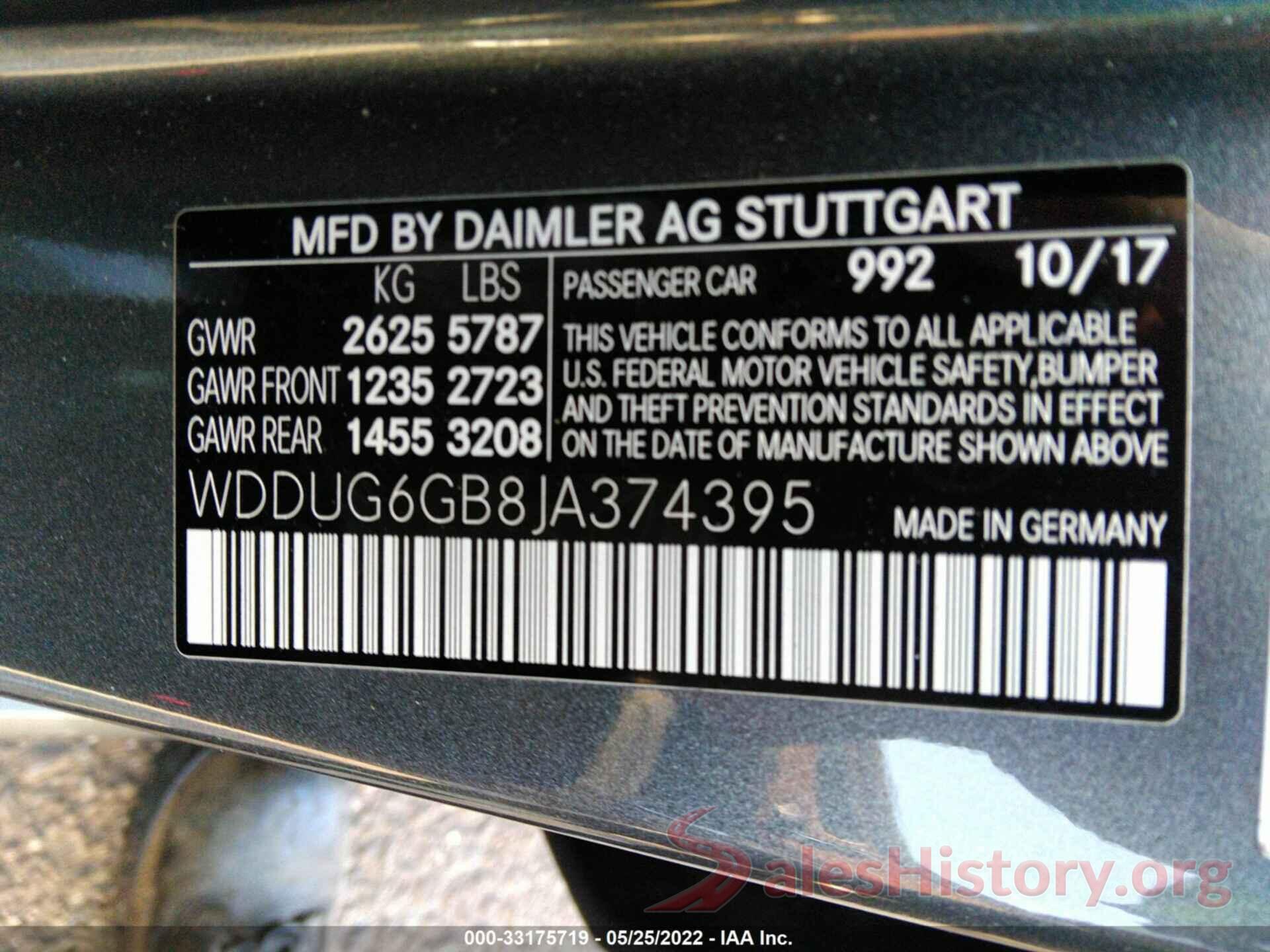 WDDUG6GB8JA374395 2018 MERCEDES-BENZ S-CLASS