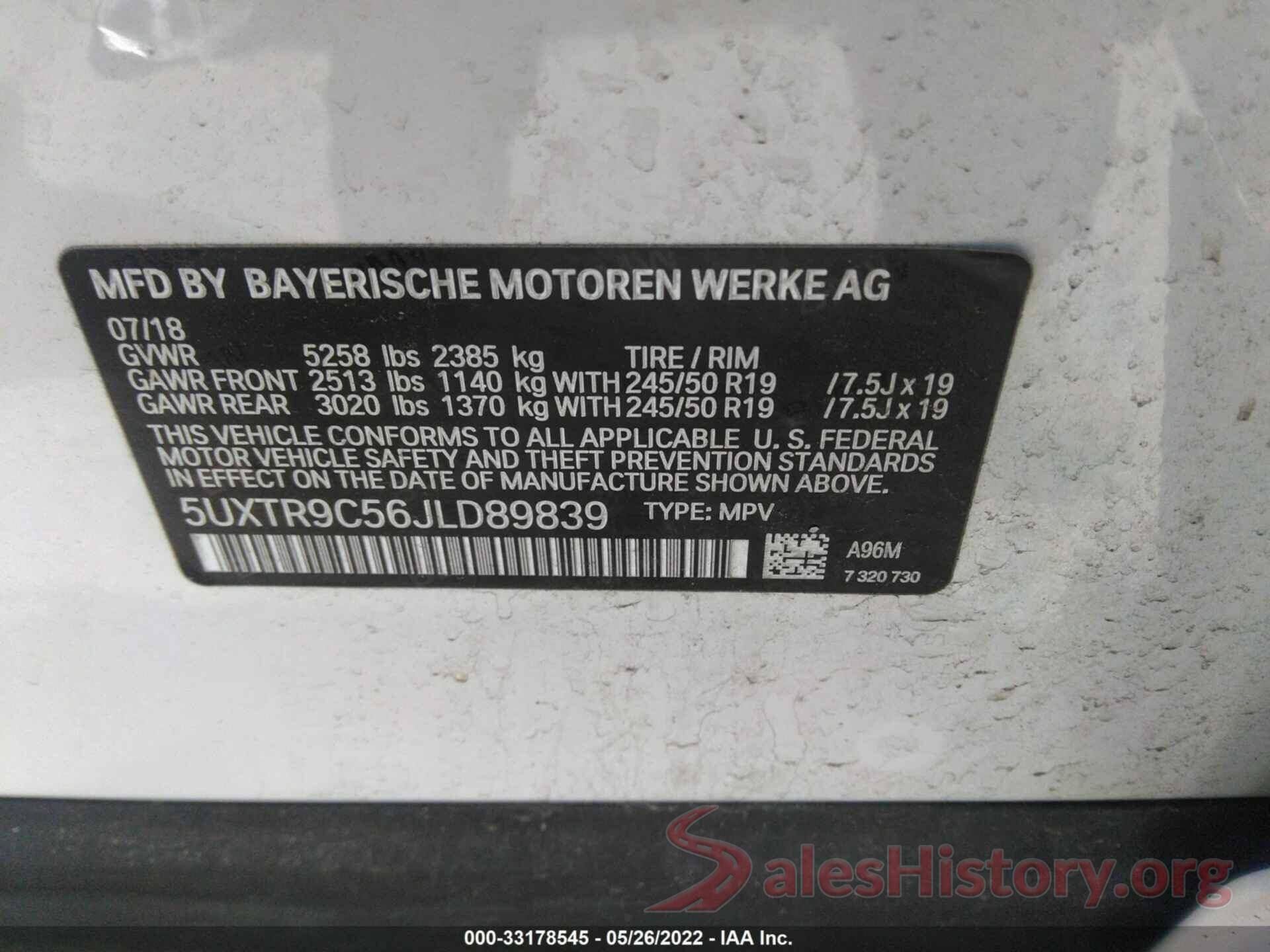 5UXTR9C56JLD89839 2018 BMW X3