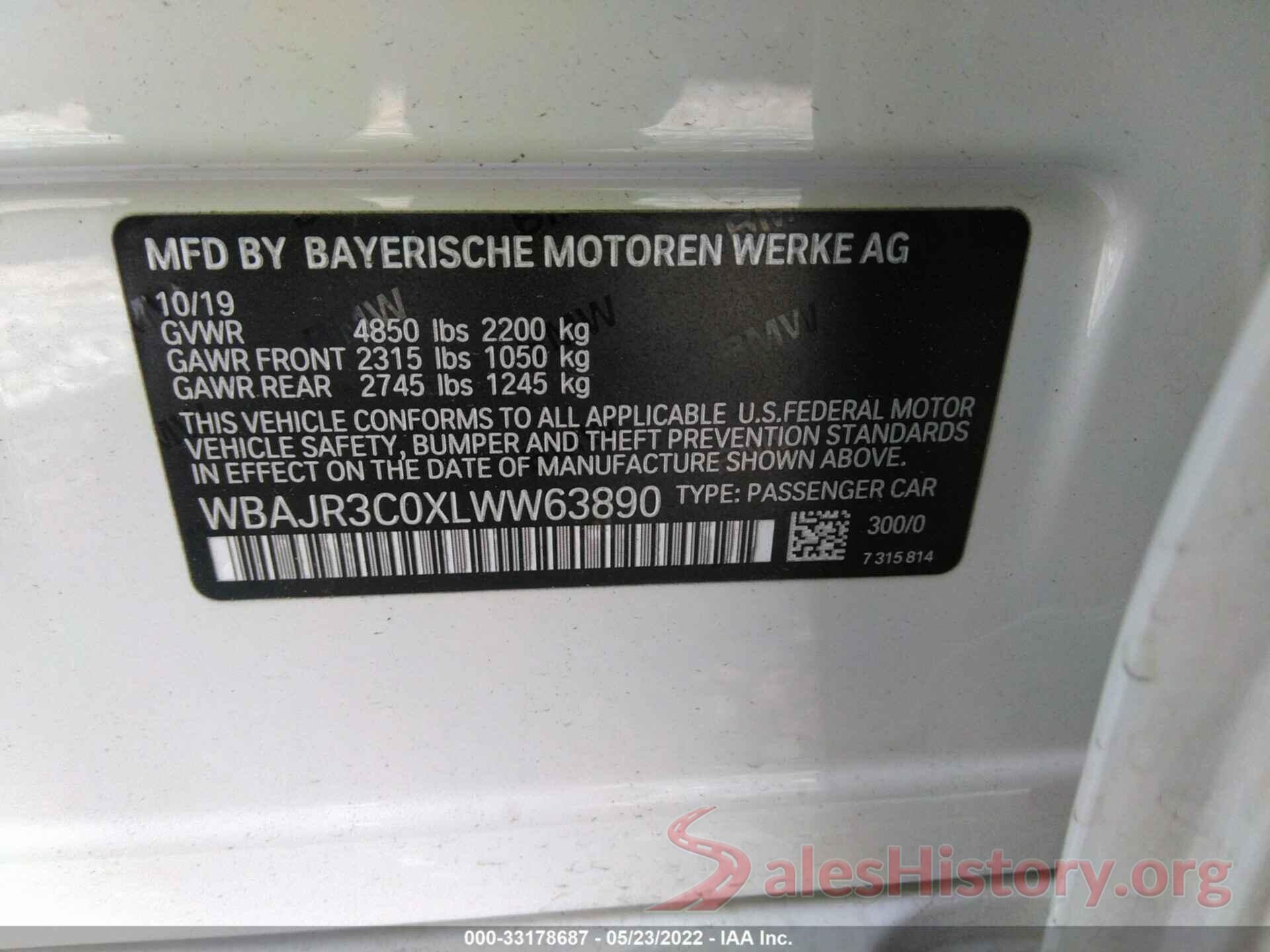 WBAJR3C0XLWW63890 2020 BMW 5 SERIES