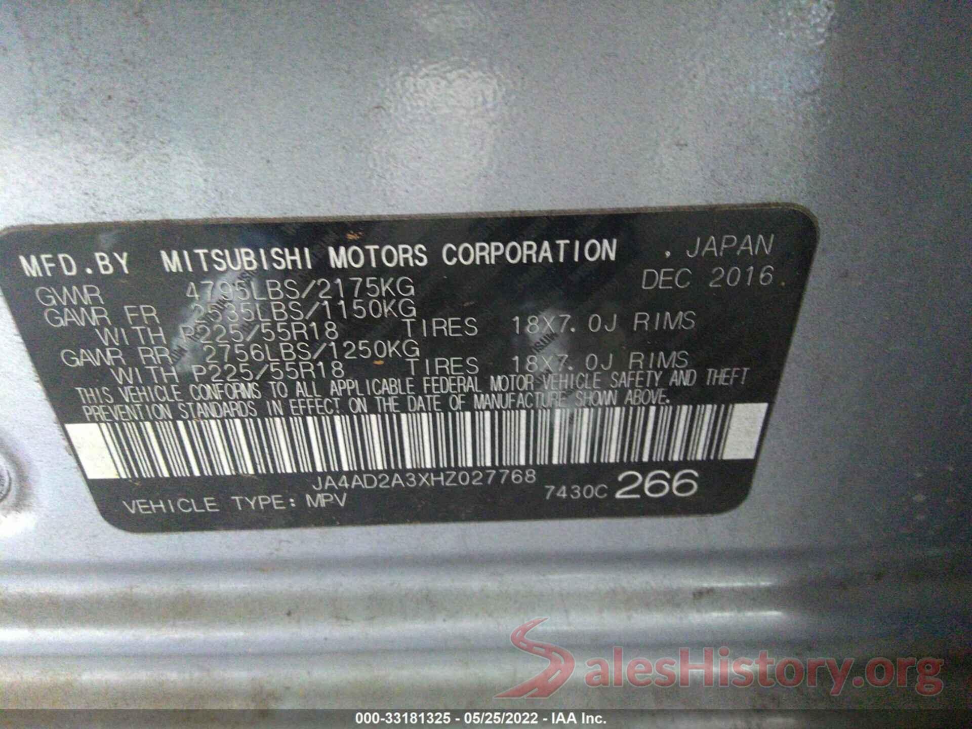 JA4AD2A3XHZ027768 2017 MITSUBISHI OUTLANDER