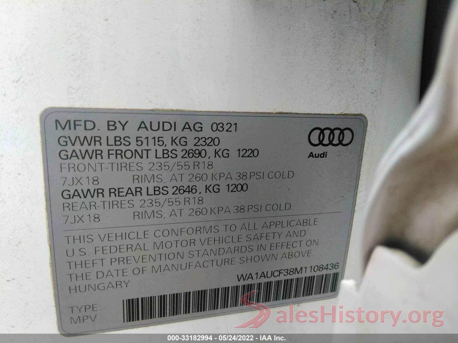 WA1AUCF38M1108436 2021 AUDI Q3