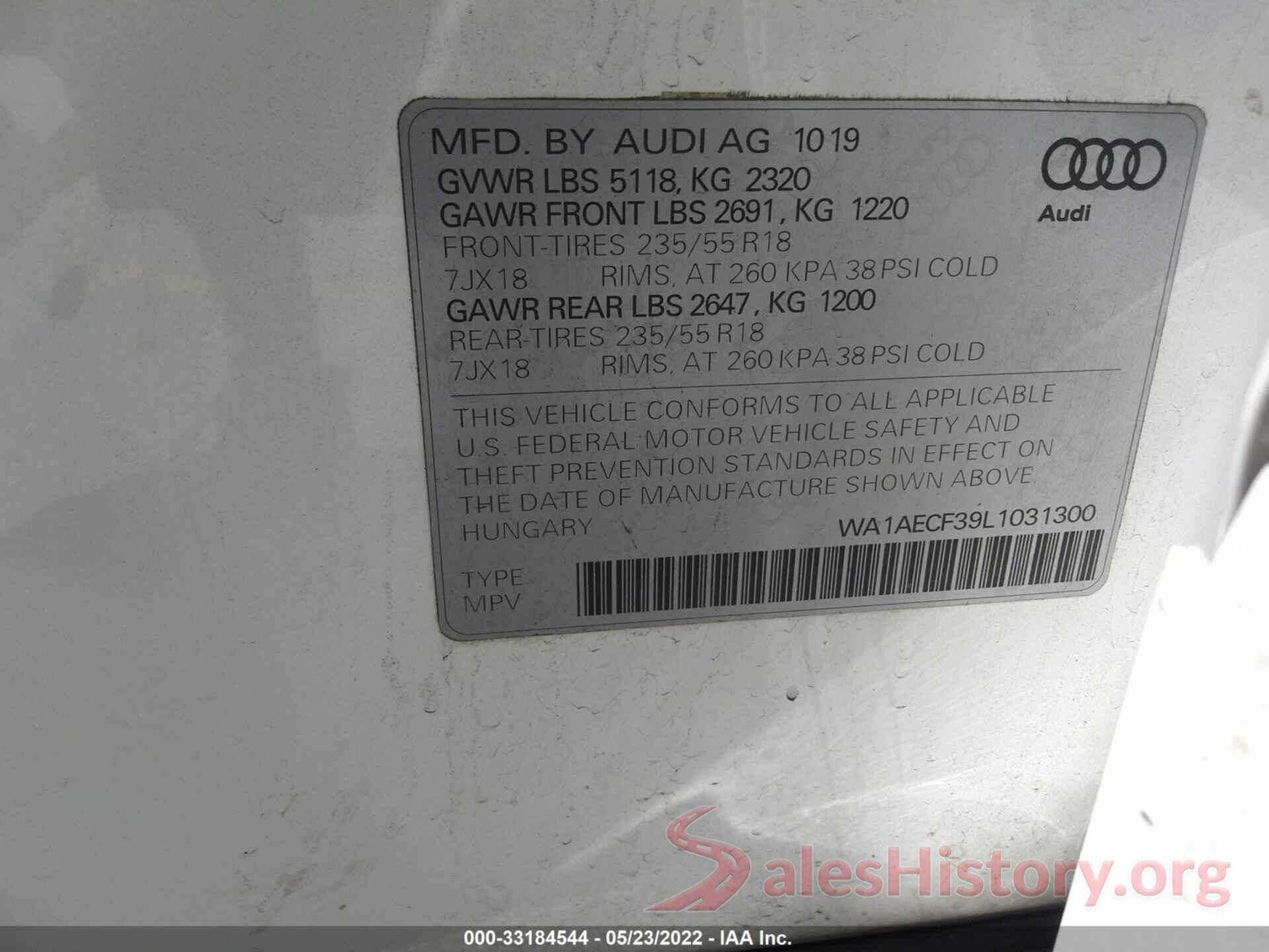 WA1AECF39L1031300 2020 AUDI Q3