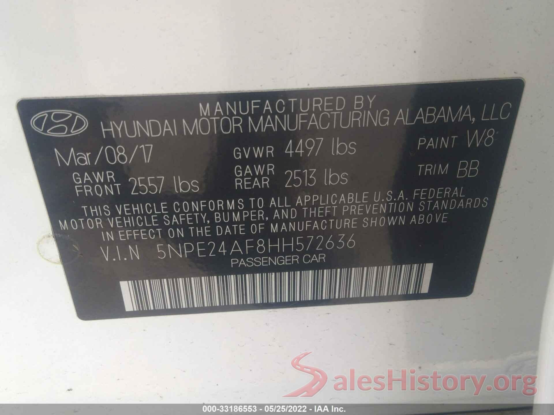 5NPE24AF8HH572636 2017 HYUNDAI SONATA