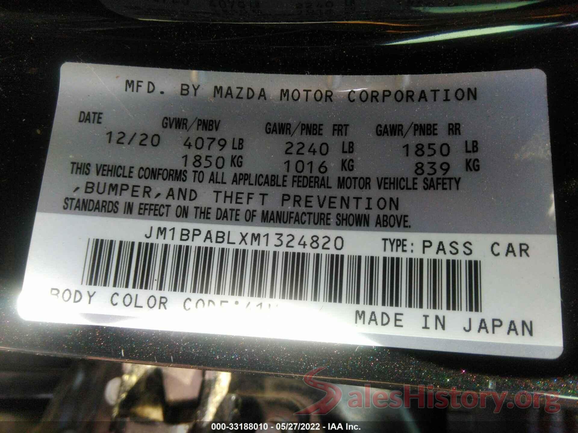 JM1BPABLXM1324820 2021 MAZDA MAZDA3 SEDAN