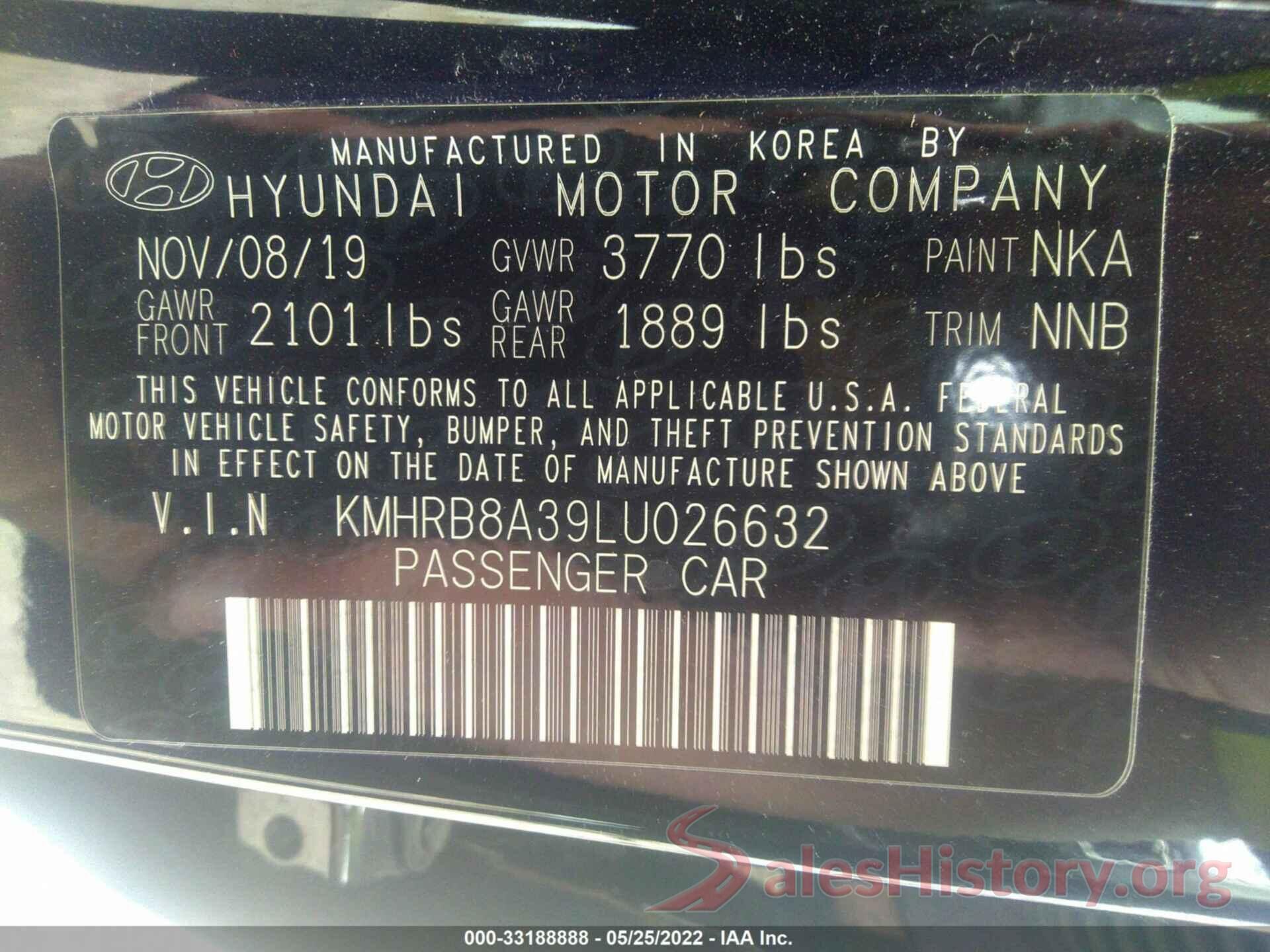 KMHRB8A39LU026632 2020 HYUNDAI VENUE