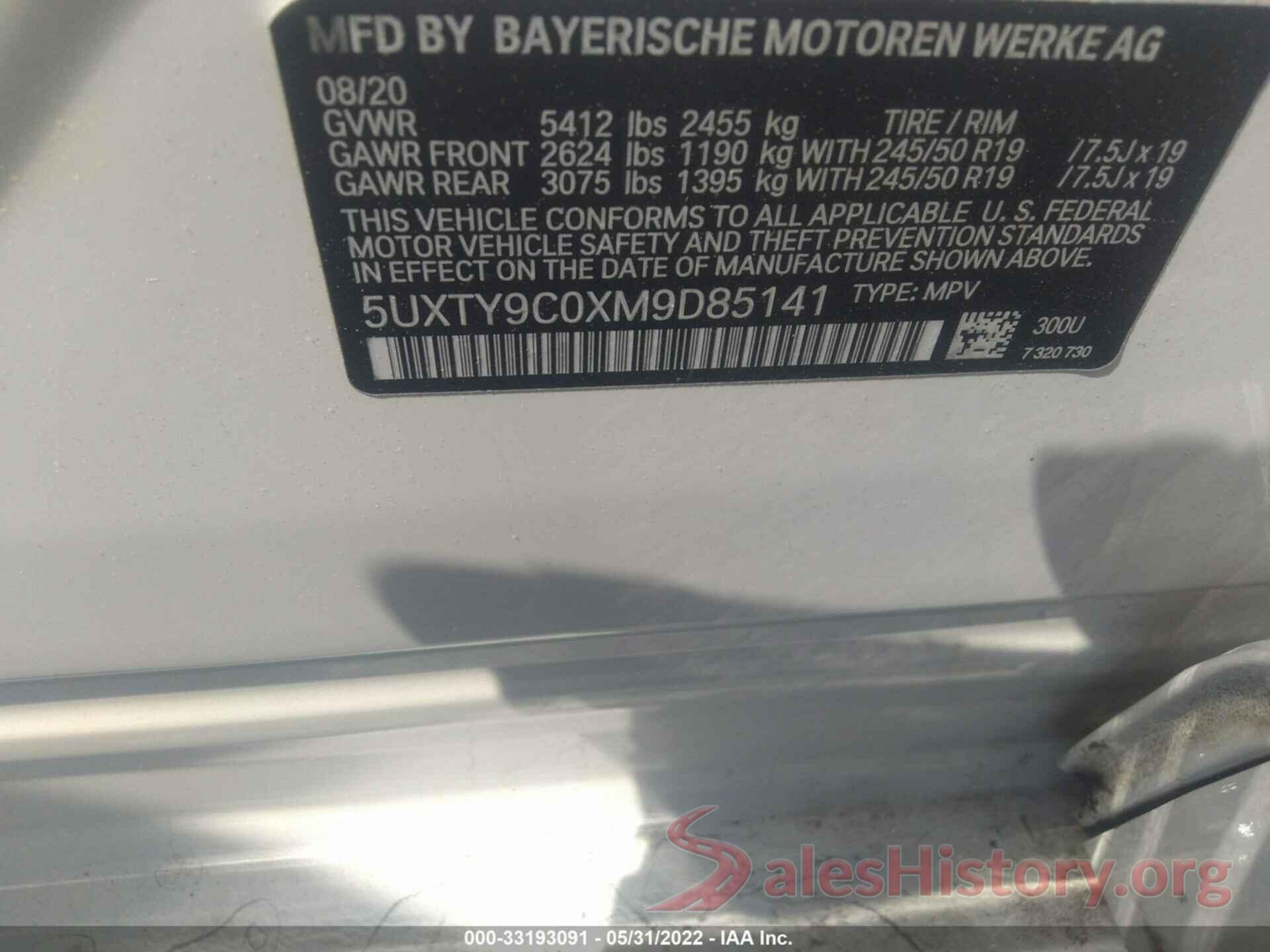 5UXTY9C0XM9D85141 2021 BMW X3