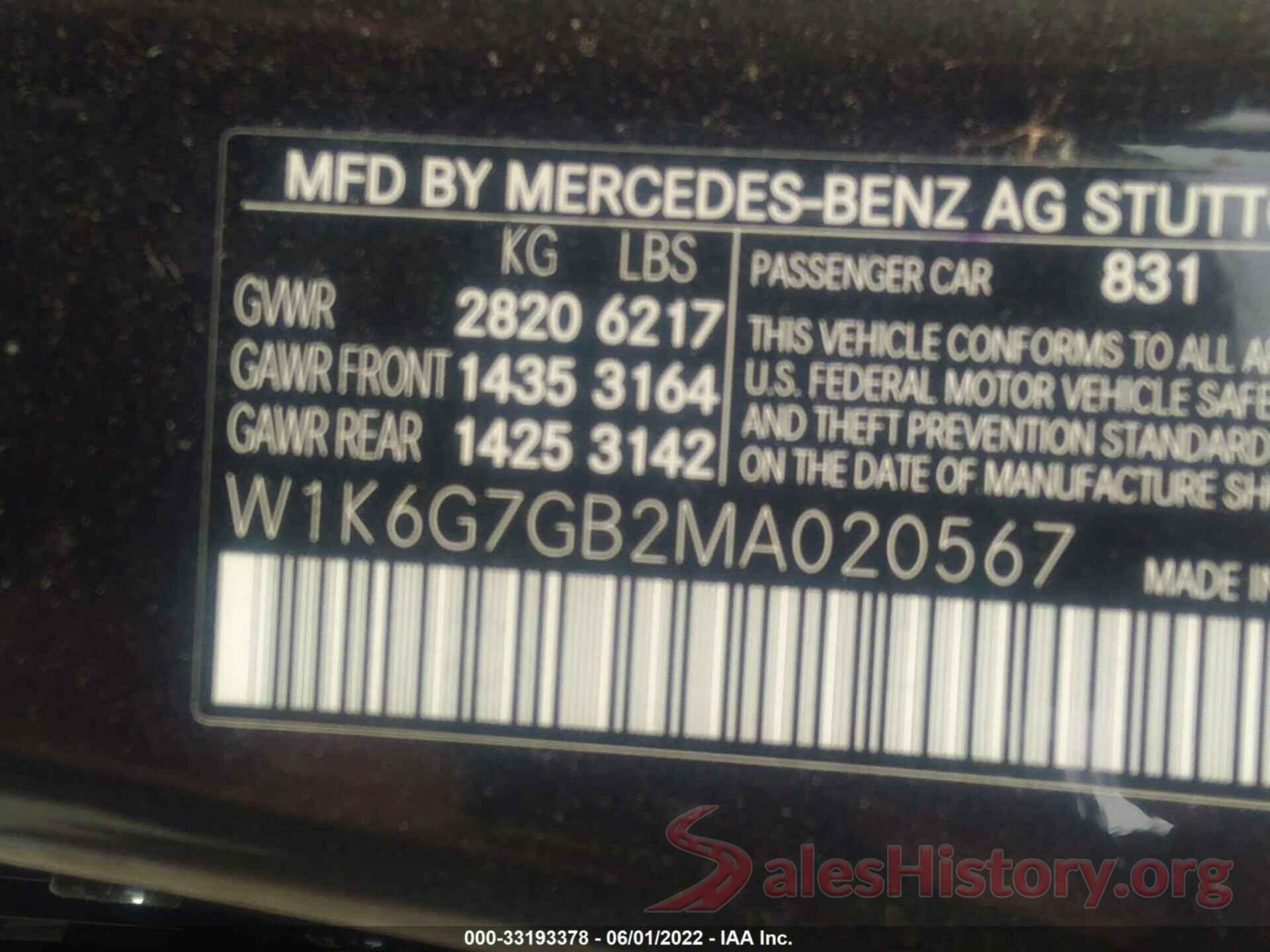 W1K6G7GB2MA020567 2021 MERCEDES-BENZ S-CLASS