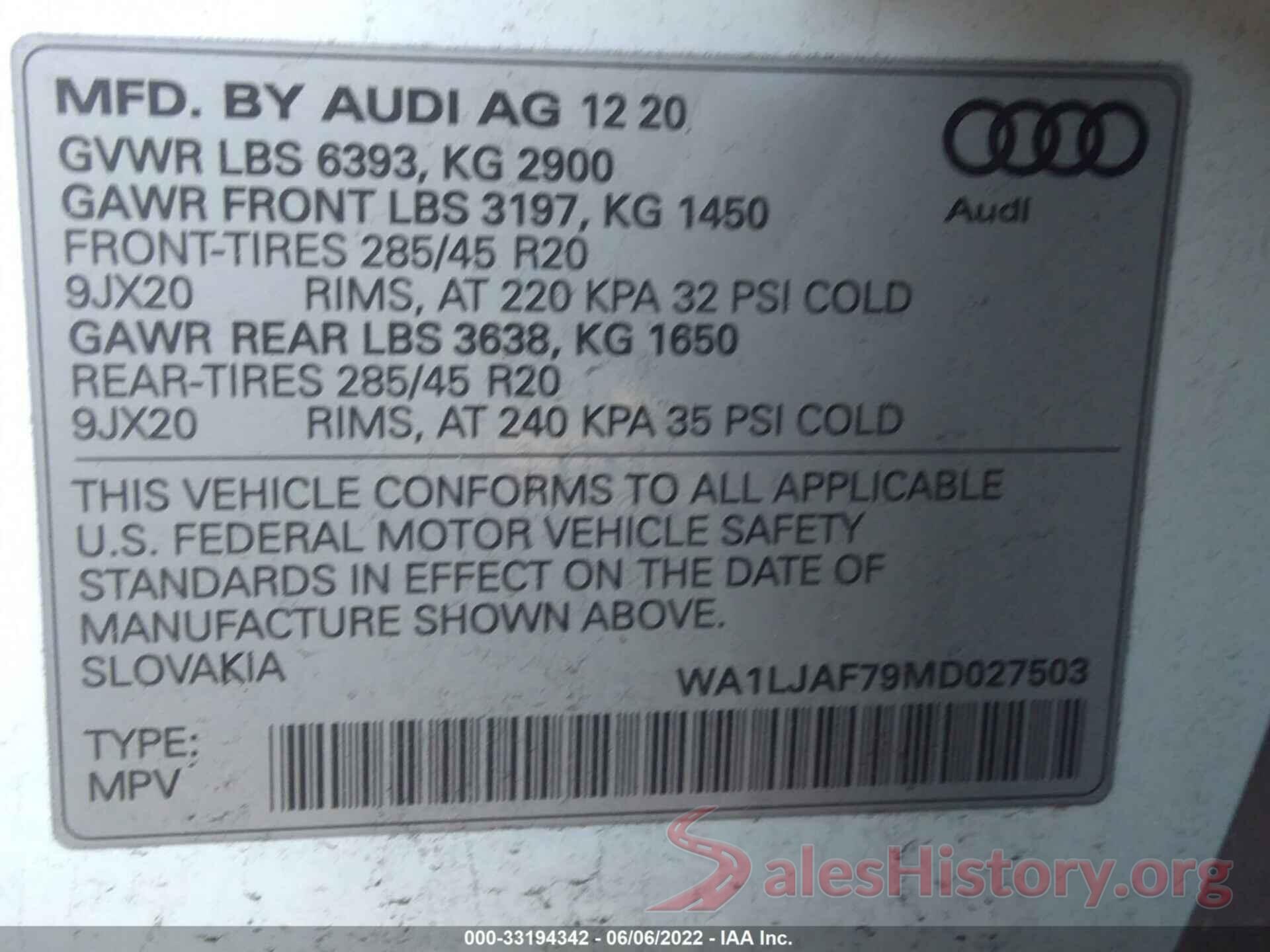 WA1LJAF79MD027503 2021 AUDI Q7