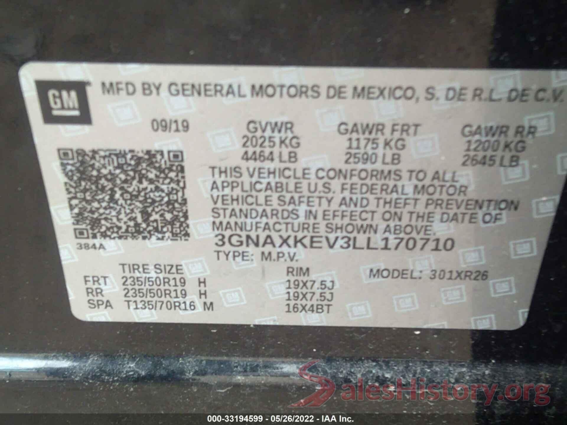 3GNAXKEV3LL170710 2020 CHEVROLET EQUINOX