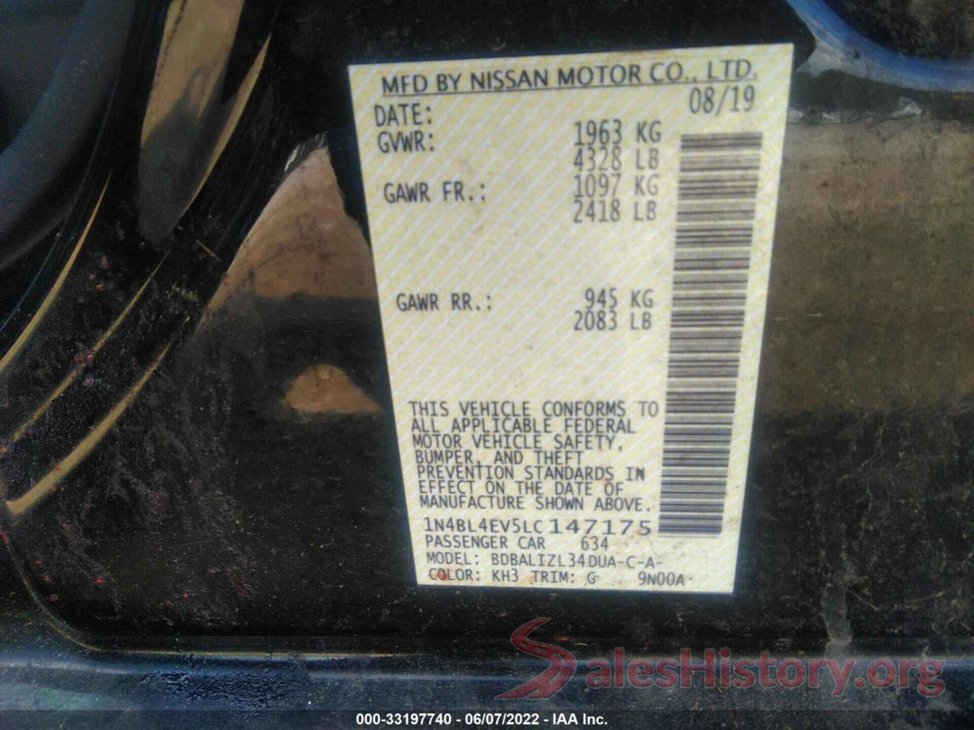 1N4BL4EV5LC147175 2020 NISSAN ALTIMA