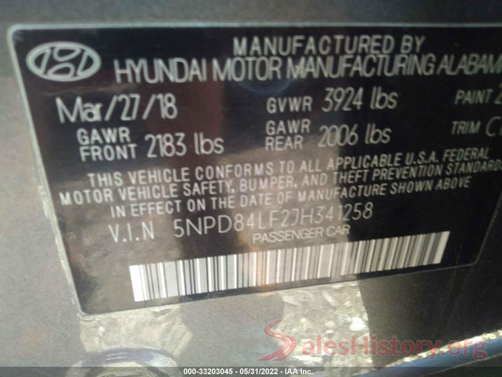 5NPD84LF2JH341258 2018 HYUNDAI ELANTRA