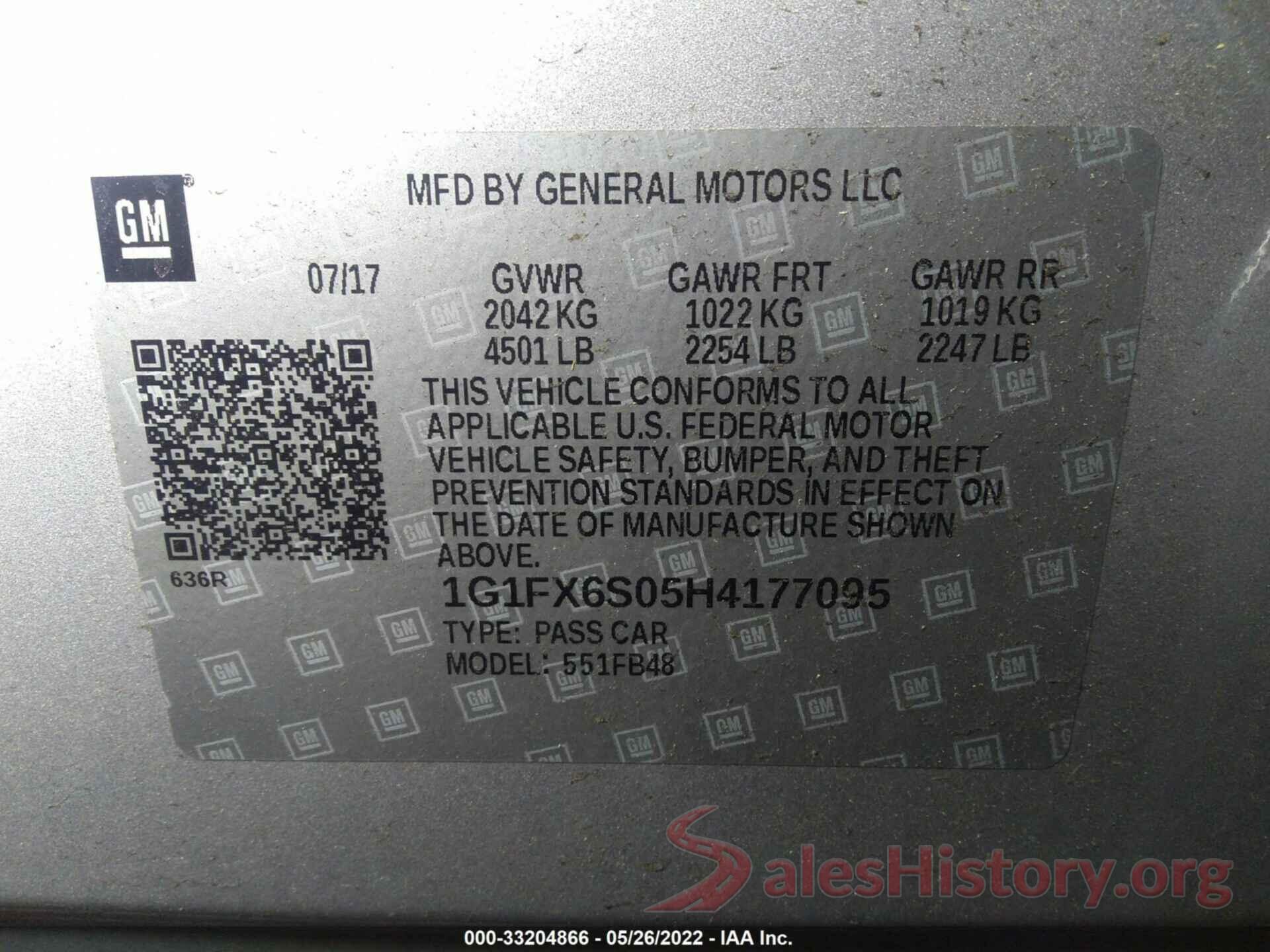 1G1FX6S05H4177095 2017 CHEVROLET BOLT EV