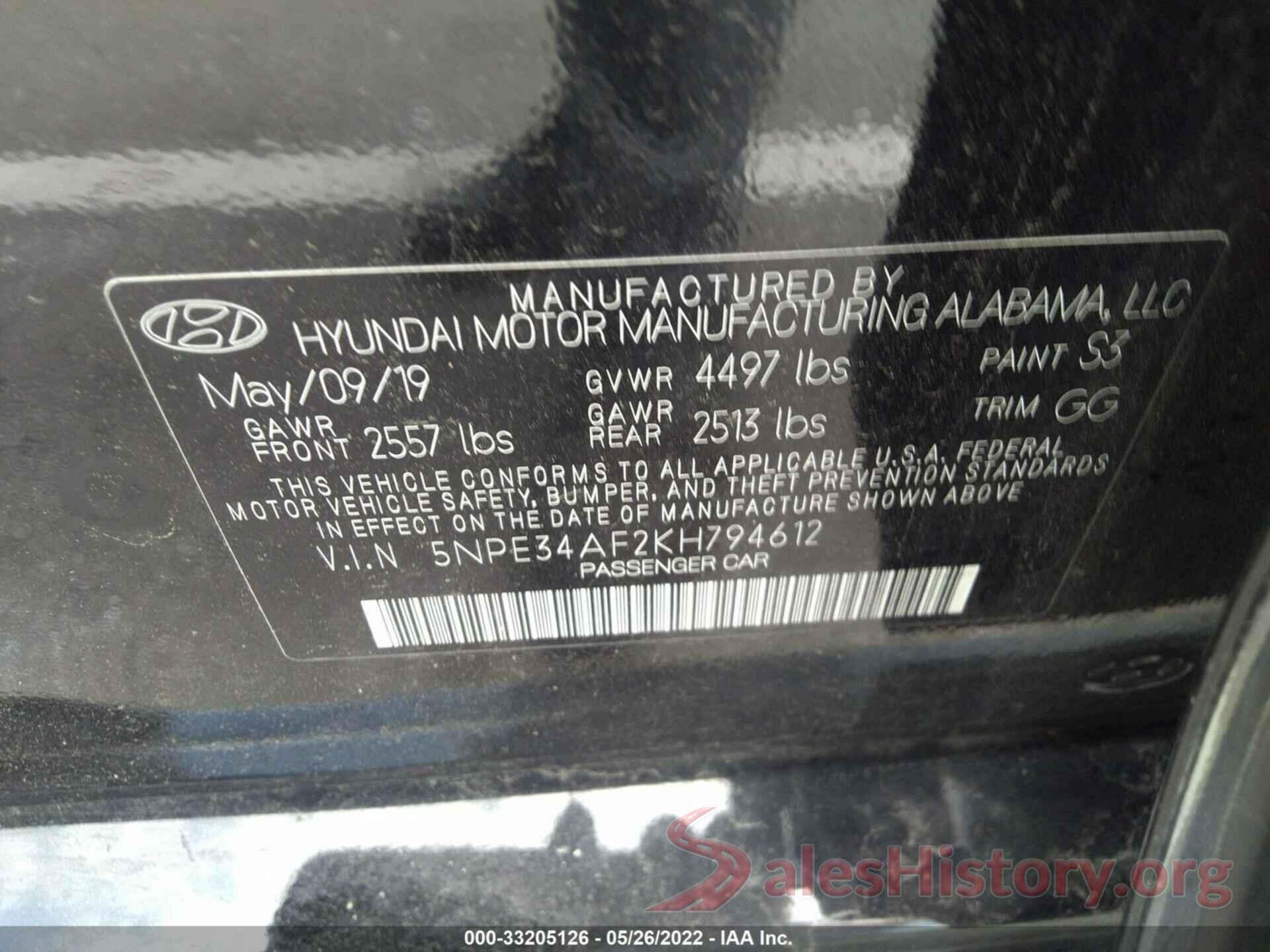 5NPE34AF2KH794612 2019 HYUNDAI SONATA