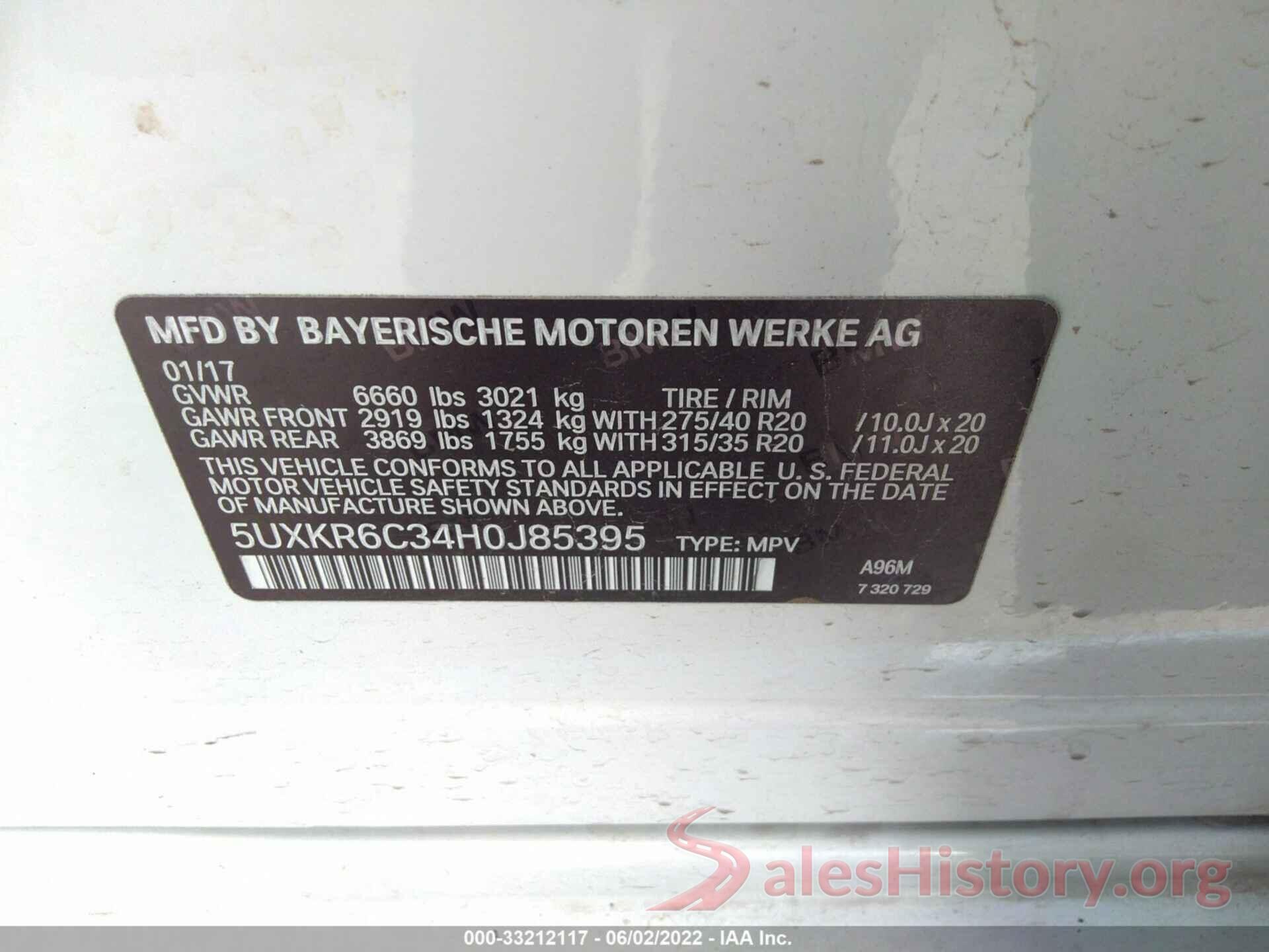 5UXKR6C34H0J85395 2017 BMW X5