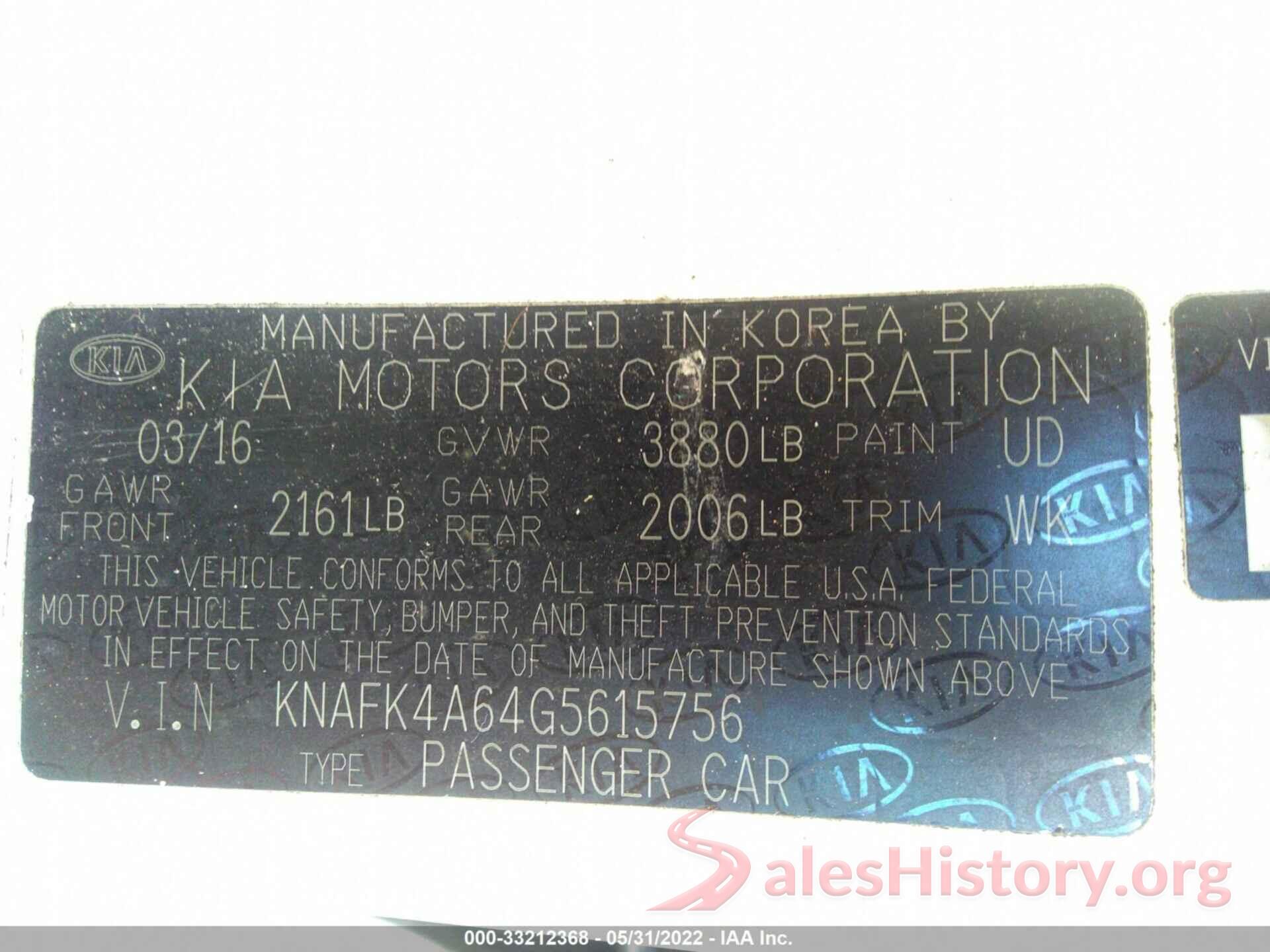 KNAFK4A64G5615756 2016 KIA FORTE