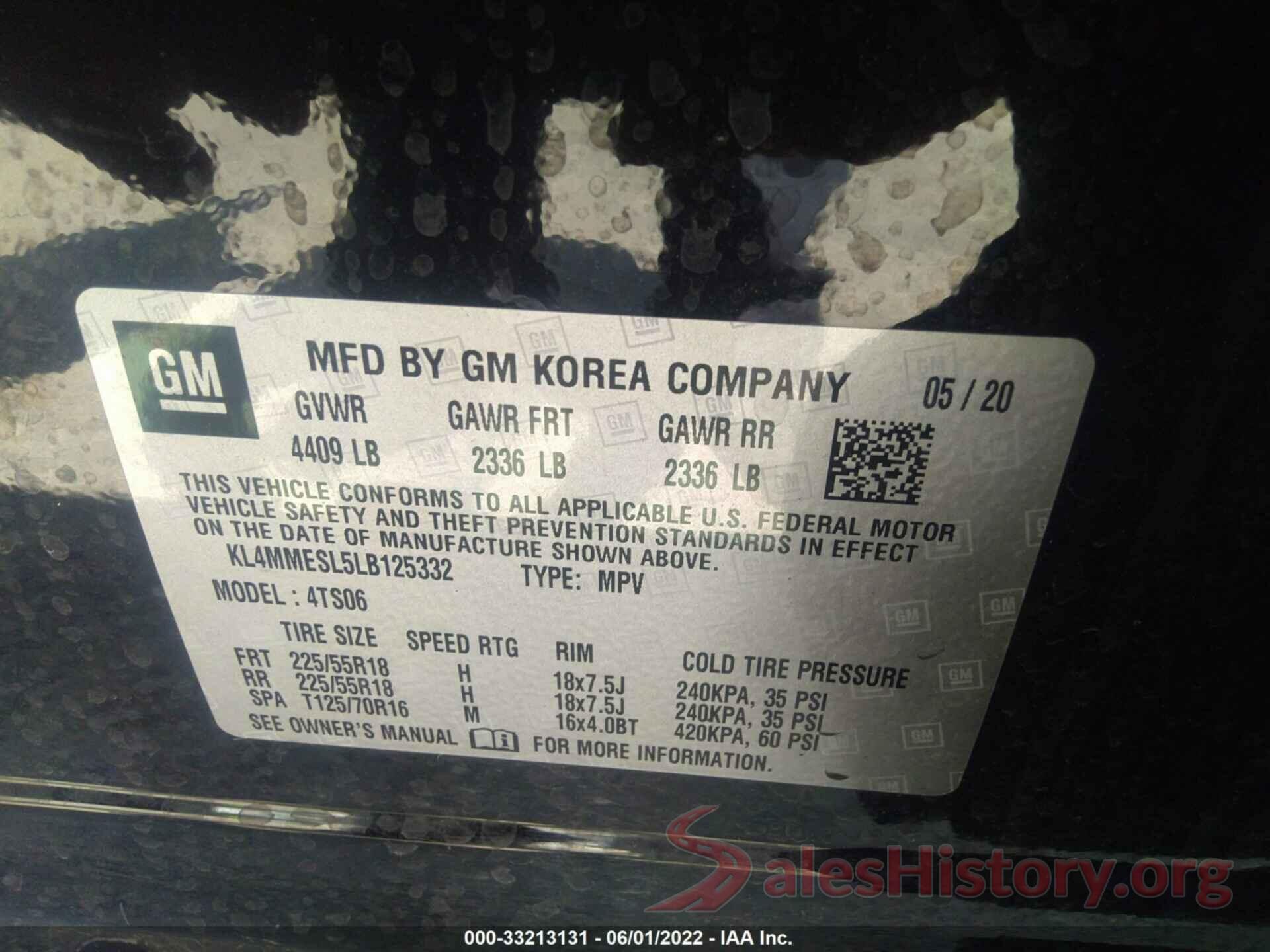 KL4MMESL5LB125332 2020 BUICK ENCORE GX