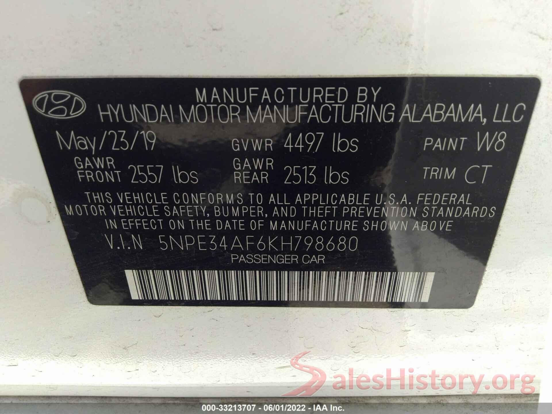 5NPE34AF6KH798680 2019 HYUNDAI SONATA