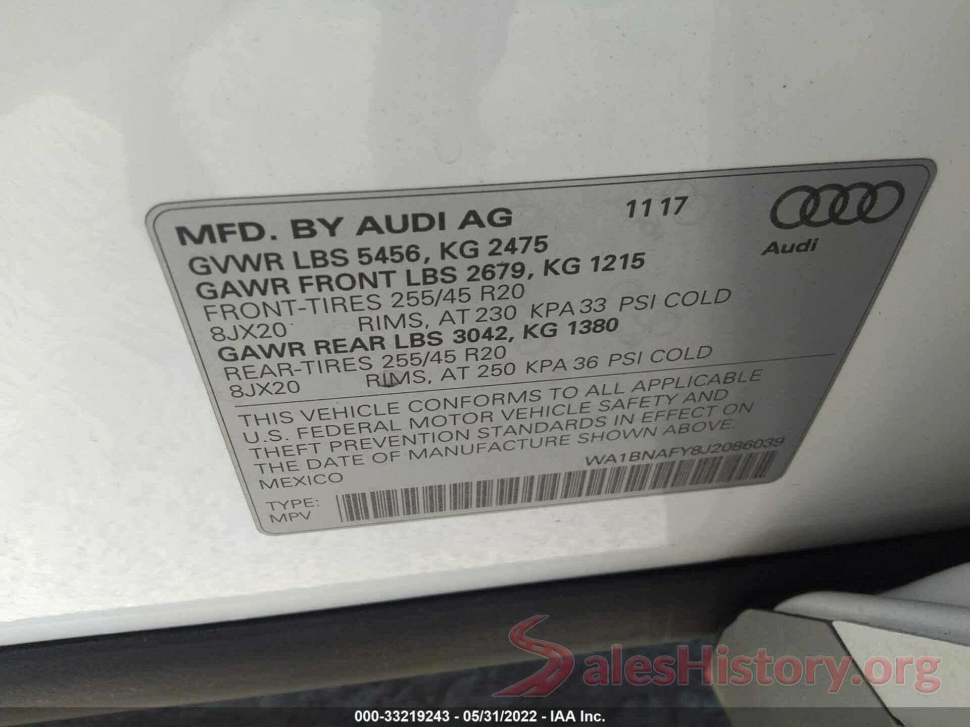 WA1BNAFY8J2086039 2018 AUDI Q5