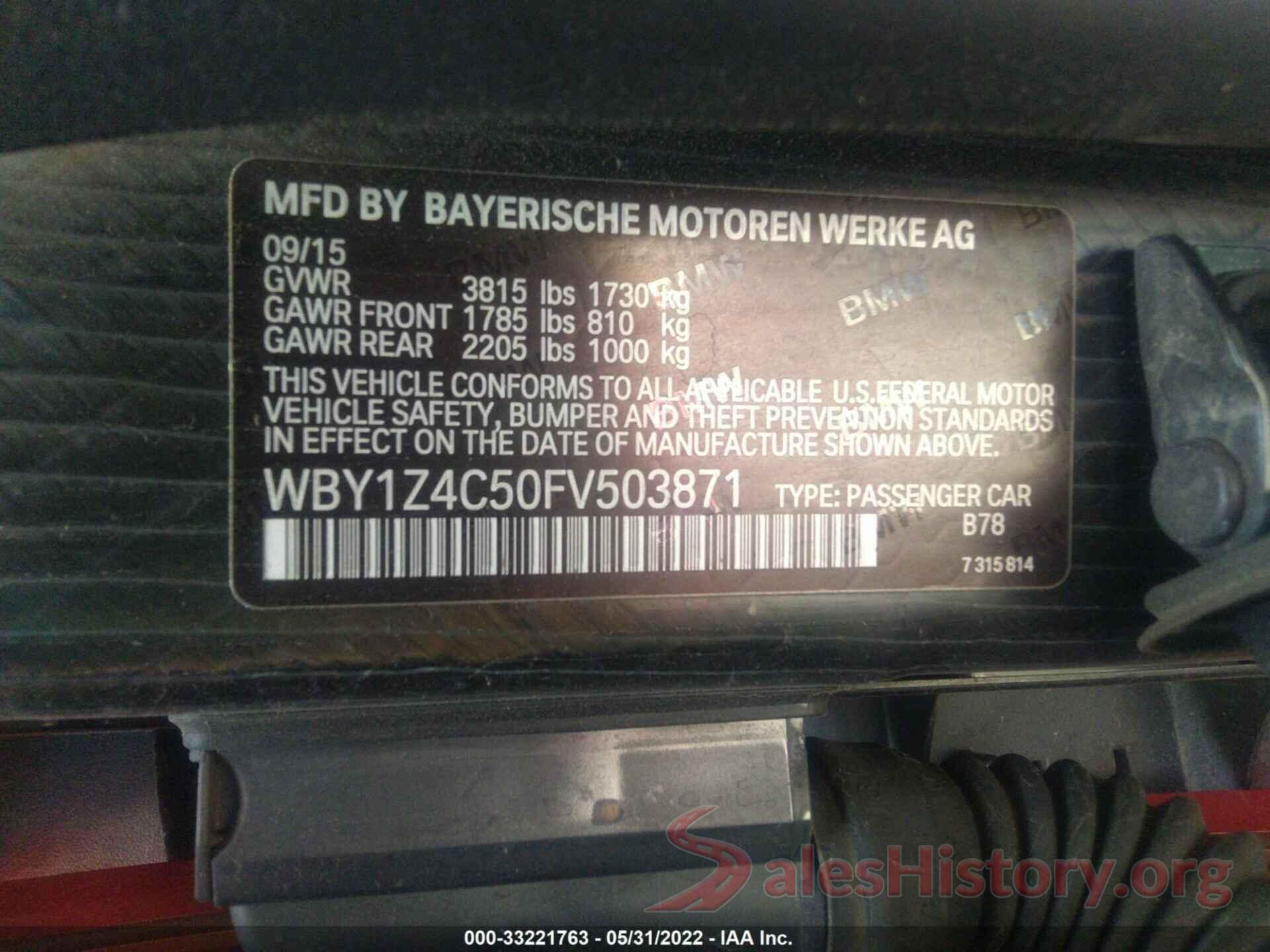 WBY1Z4C50FV503871 2015 BMW I3