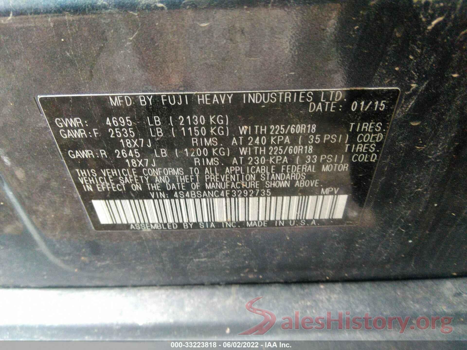 4S4BSANC4F3292735 2015 SUBARU OUTBACK