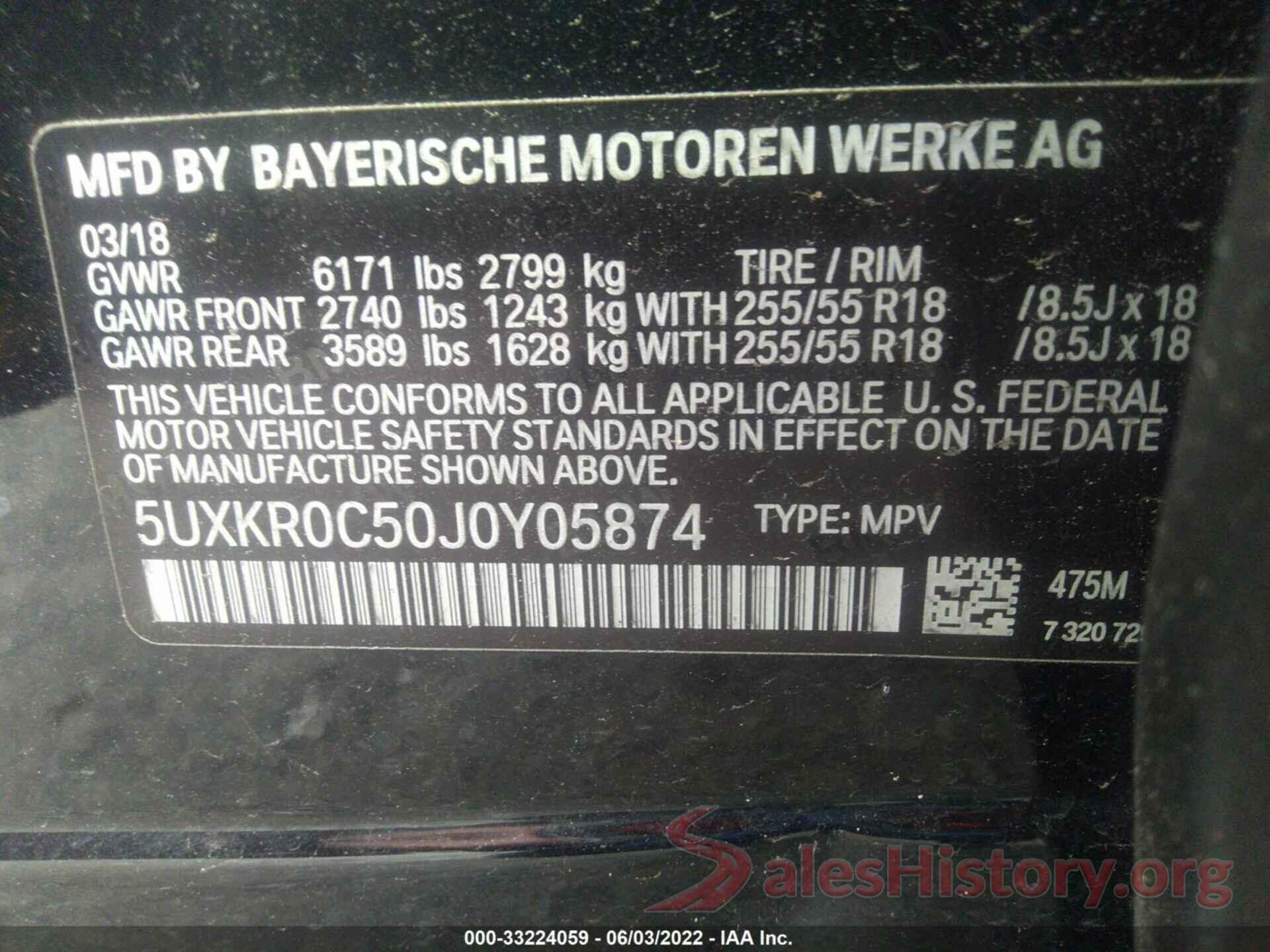 5UXKR0C50J0Y05874 2018 BMW X5