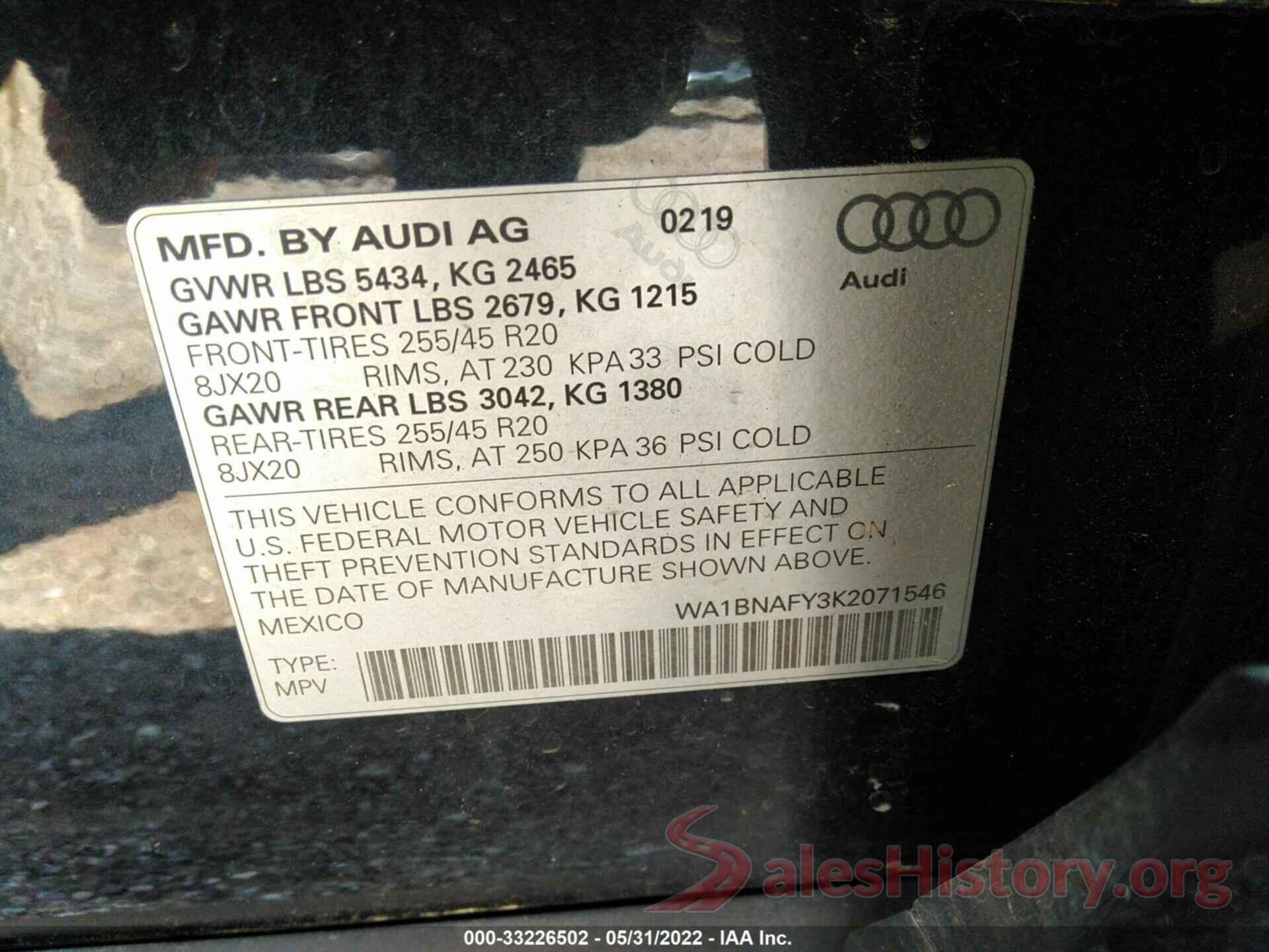 WA1BNAFY3K2071546 2019 AUDI Q5