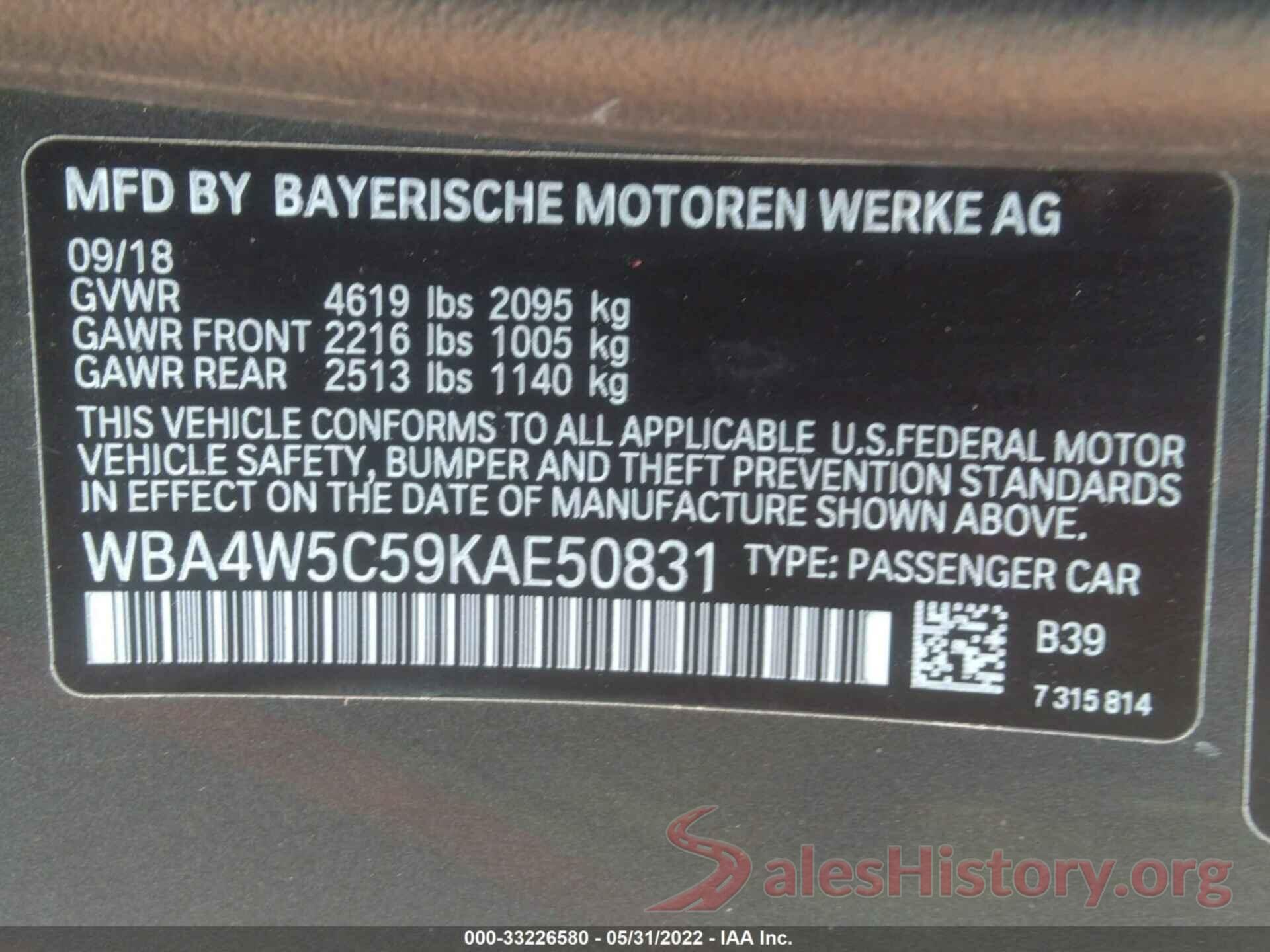 WBA4W5C59KAE50831 2019 BMW 4 SERIES