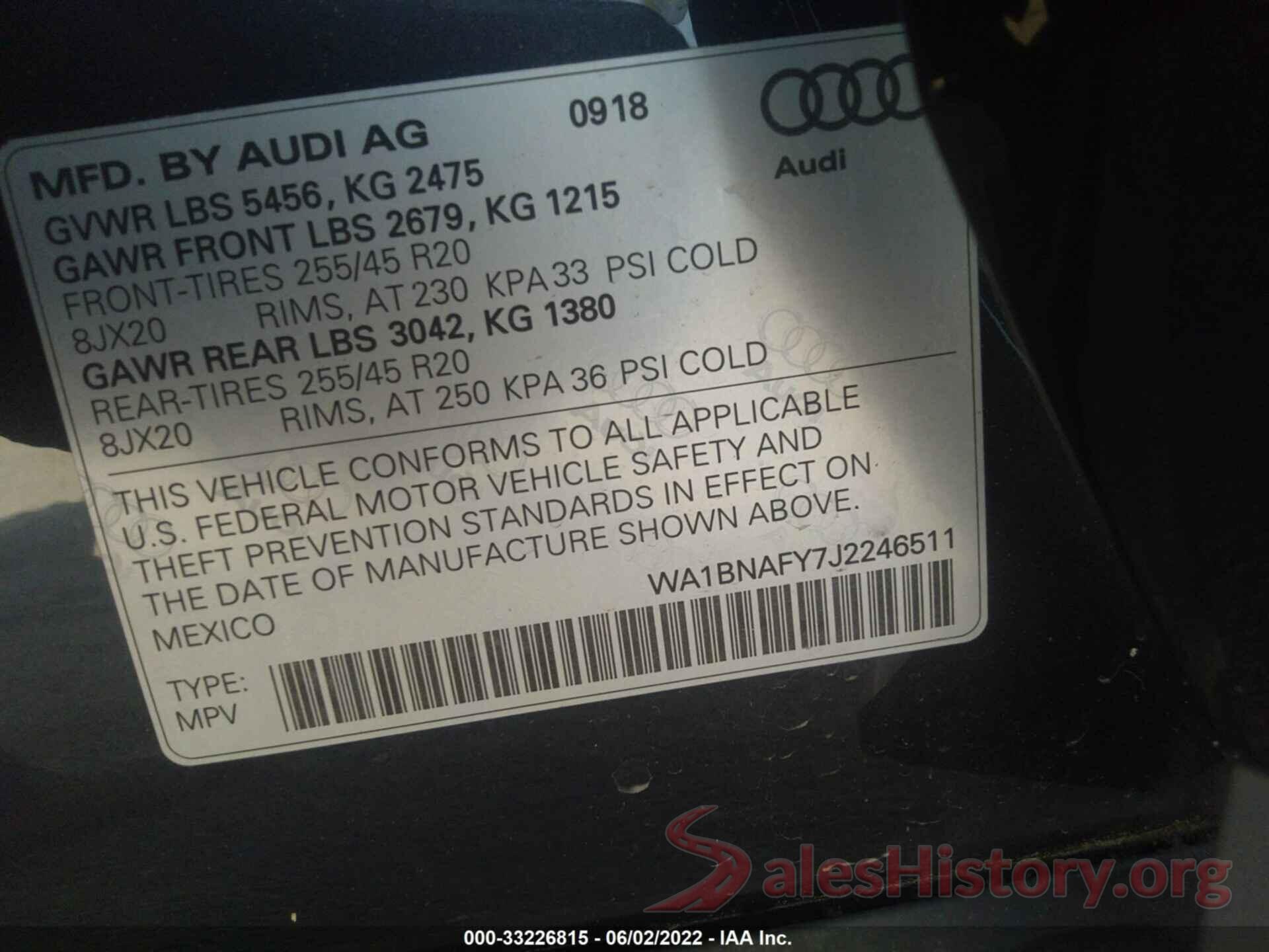 WA1BNAFY7J2246511 2018 AUDI Q5