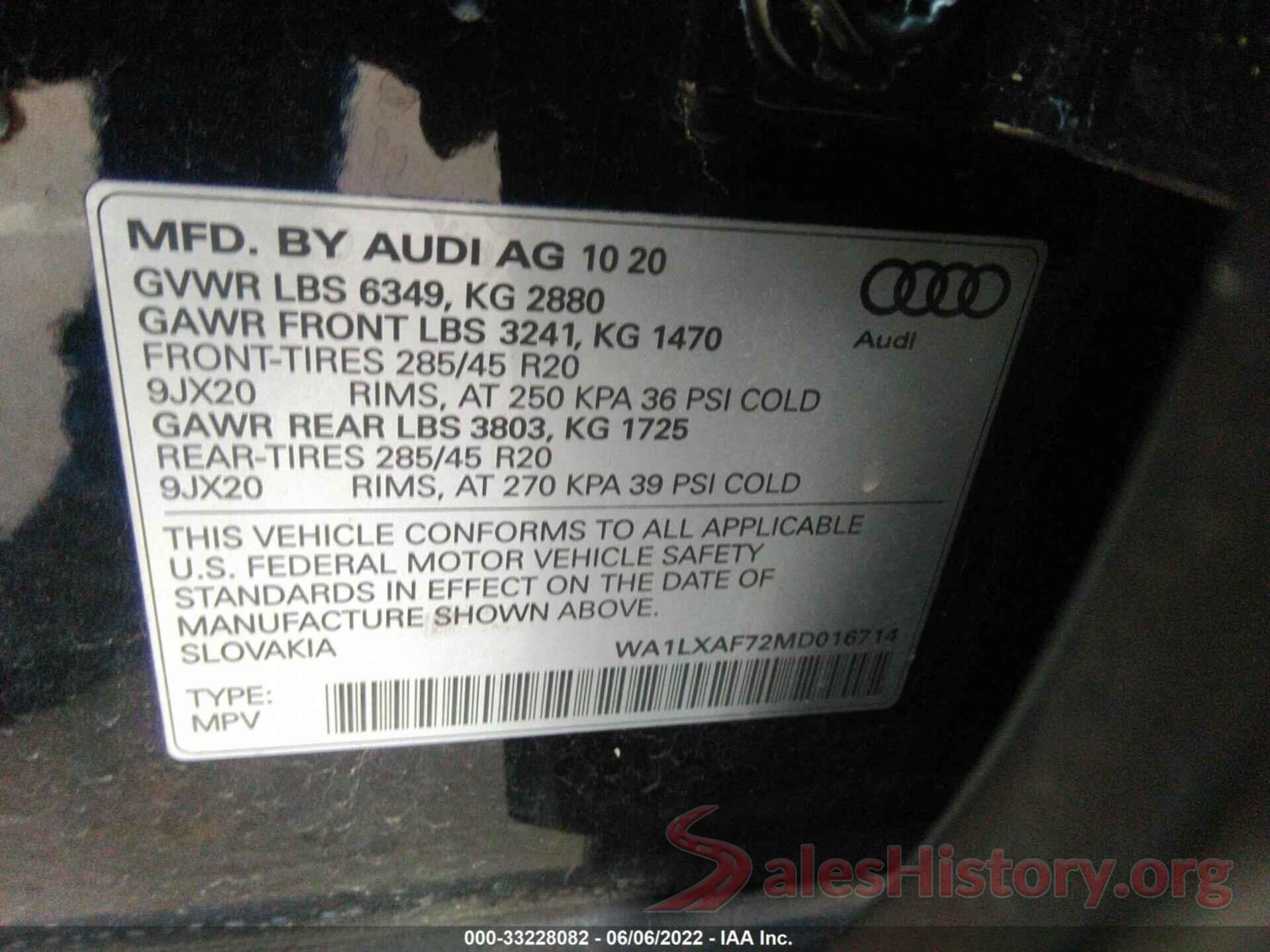 WA1LXAF72MD016714 2021 AUDI Q7