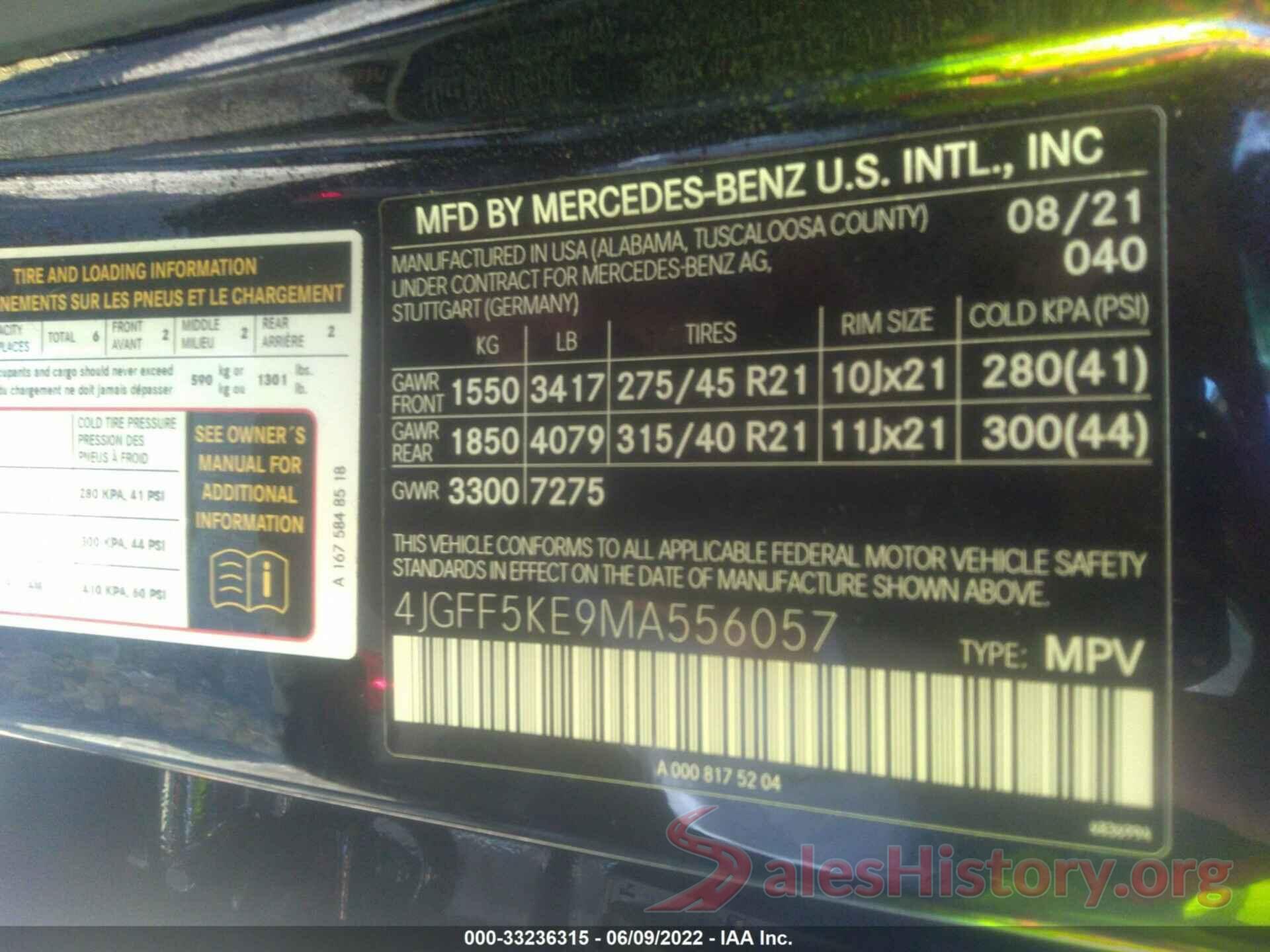 4JGFF5KE9MA556057 2021 MERCEDES-BENZ GLS