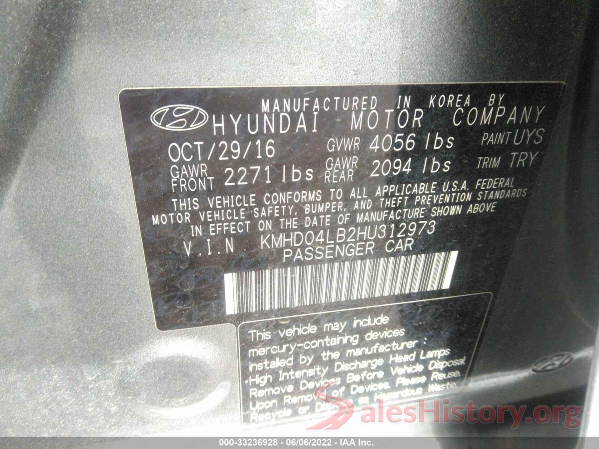 KMHD04LB2HU312973 2017 HYUNDAI ELANTRA