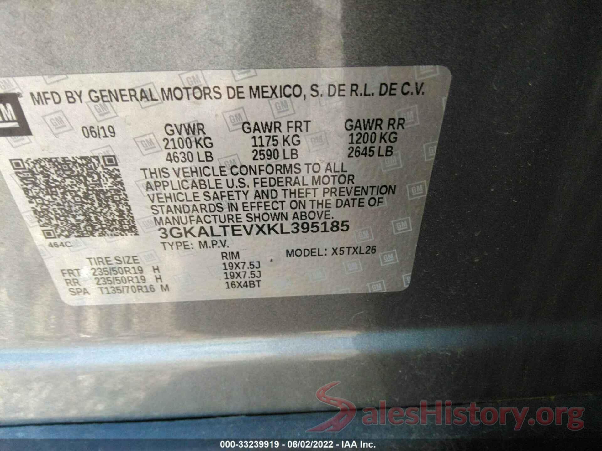 3GKALTEVXKL395185 2019 GMC TERRAIN