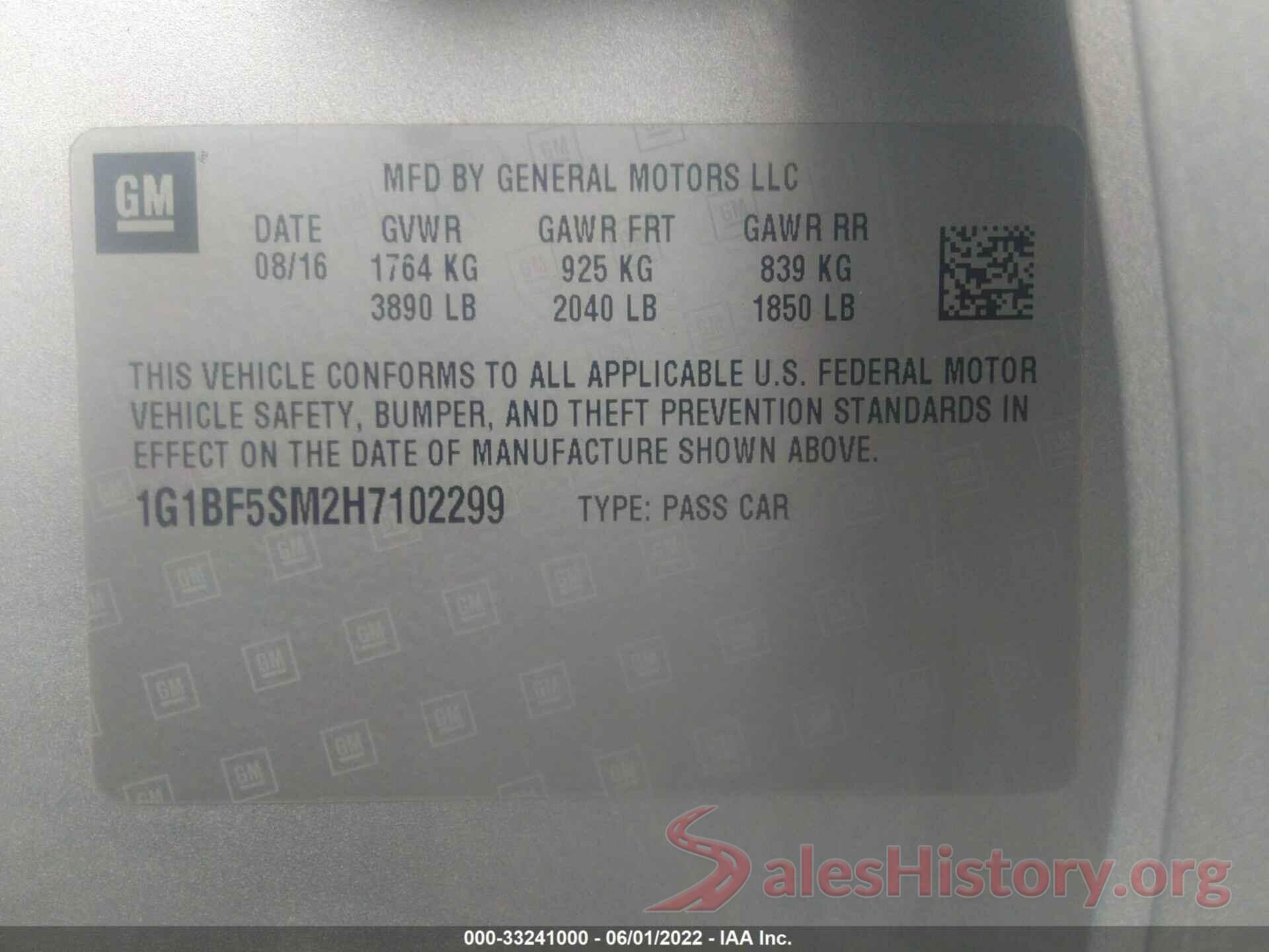 1G1BF5SM2H7102299 2017 CHEVROLET CRUZE