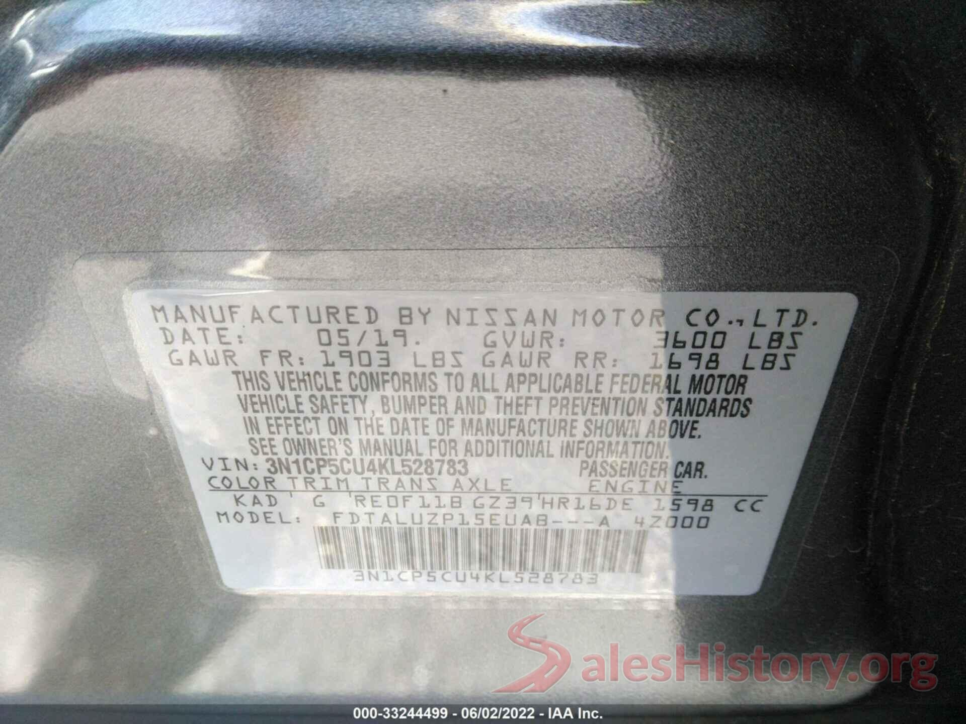 3N1CP5CU4KL528783 2019 NISSAN KICKS