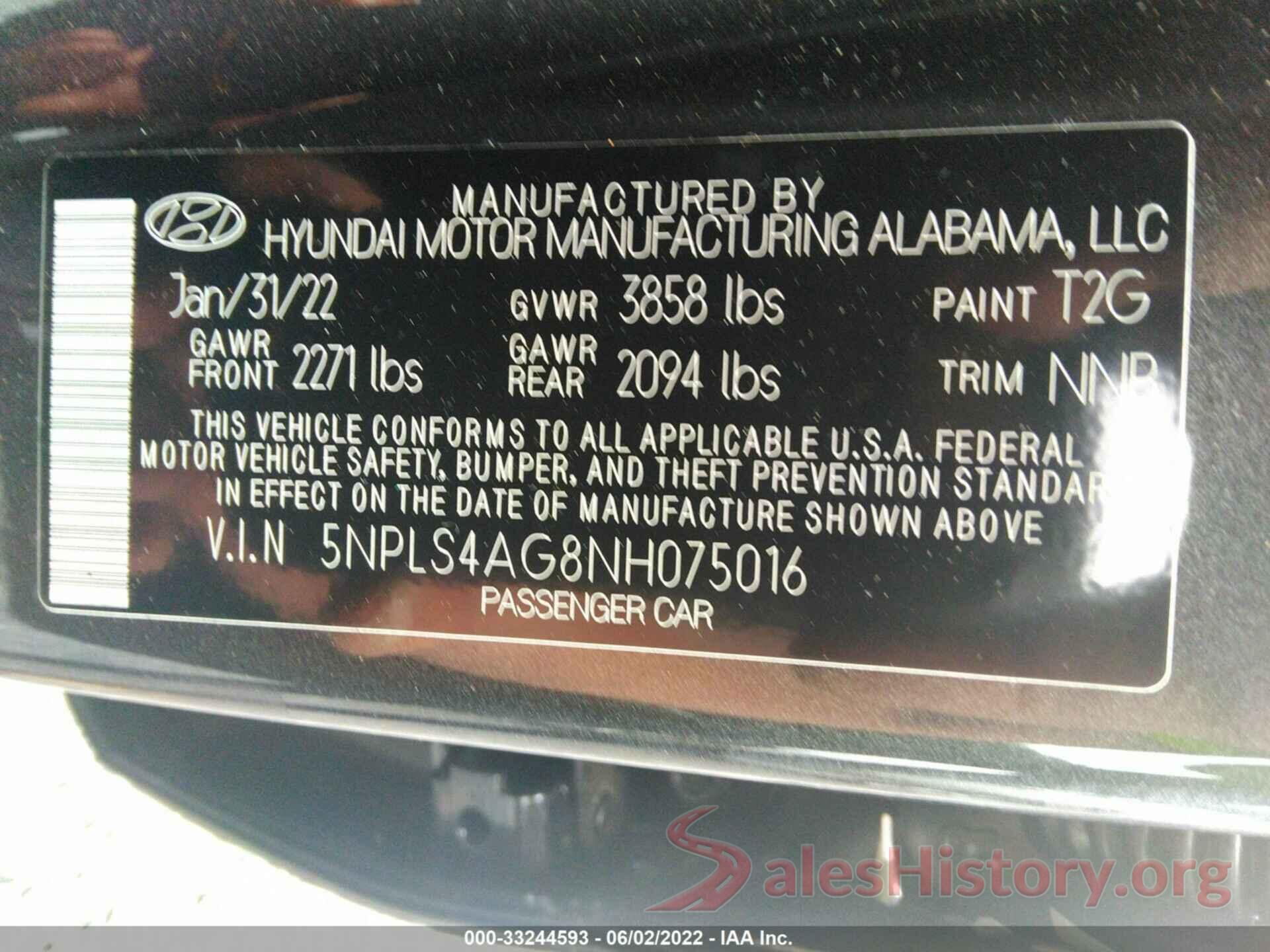 5NPLS4AG8NH075016 2022 HYUNDAI ELANTRA