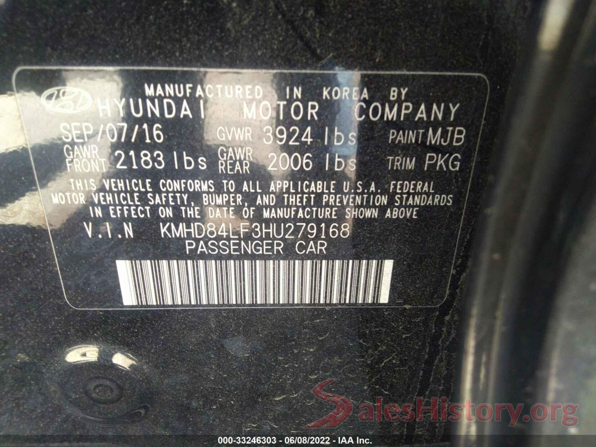 KMHD84LF3HU279168 2017 HYUNDAI ELANTRA