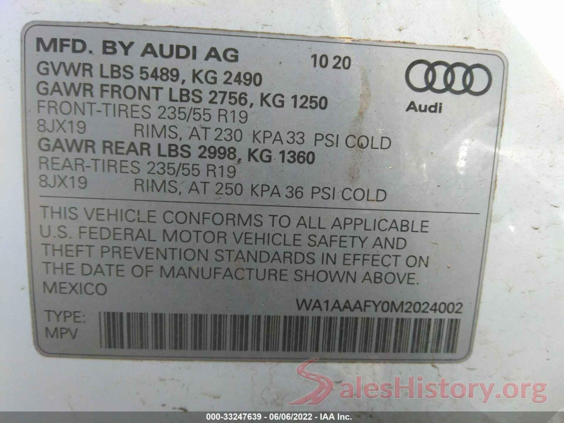 WA1AAAFY0M2024002 2021 AUDI Q5