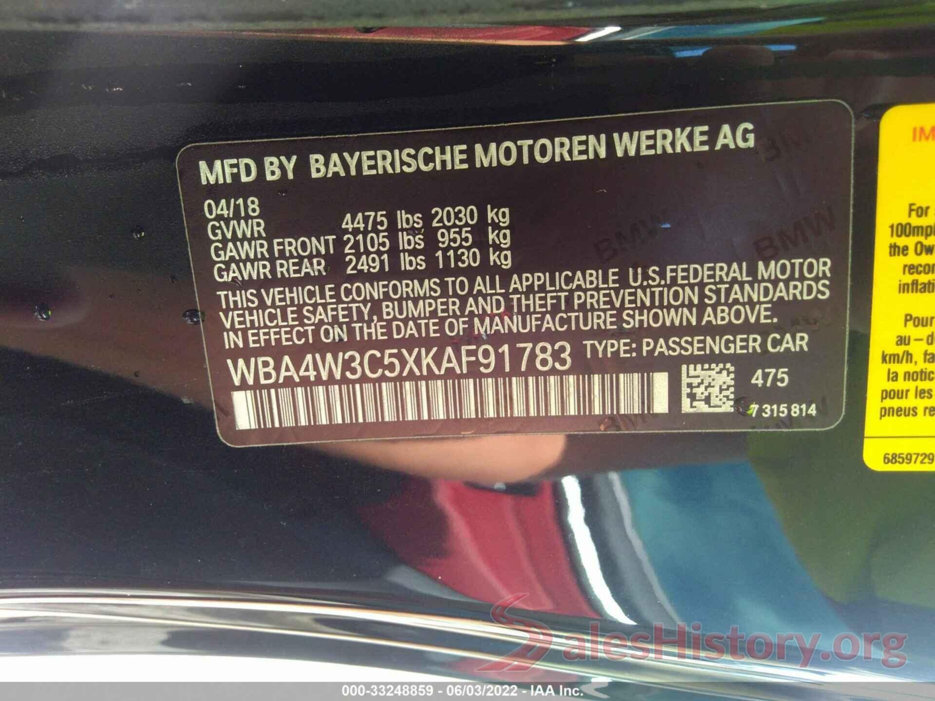 WBA4W3C5XKAF91783 2019 BMW 4 SERIES