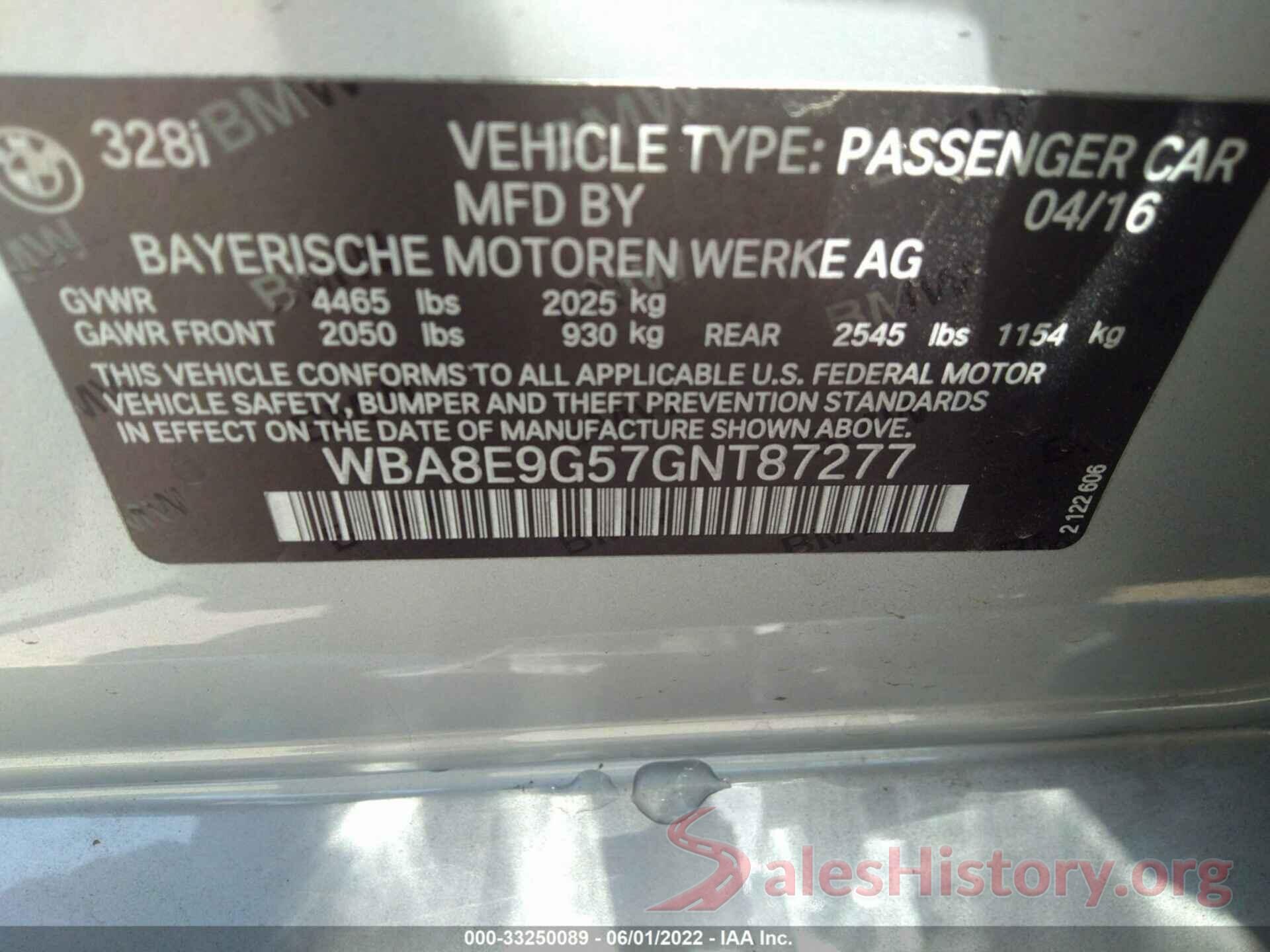 WBA8E9G57GNT87277 2016 BMW 3 SERIES