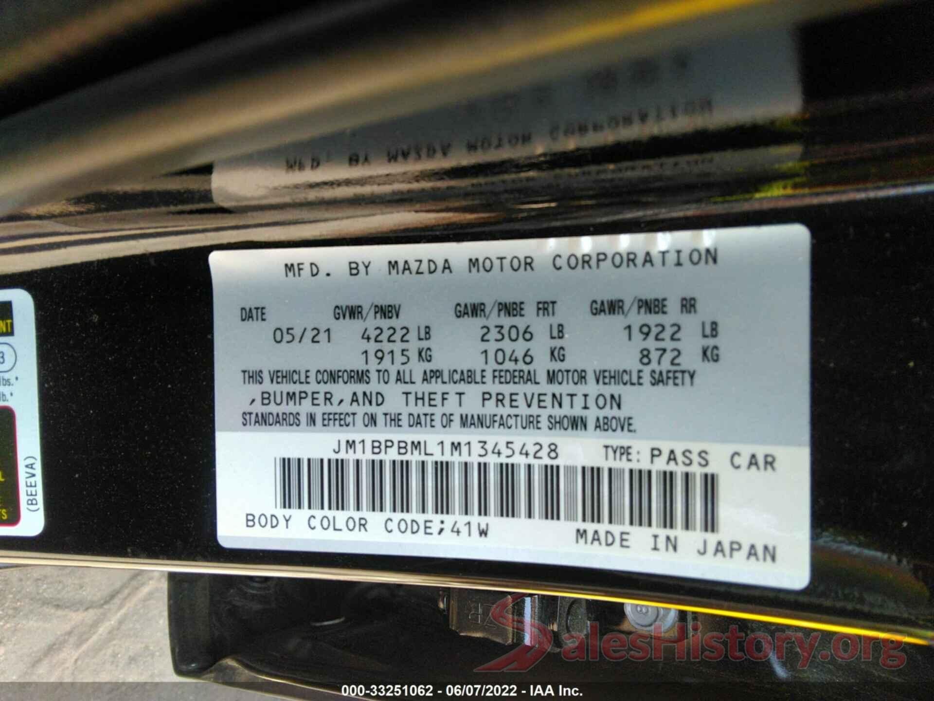 JM1BPBML1M1345428 2021 MAZDA MAZDA3 HATCHBACK