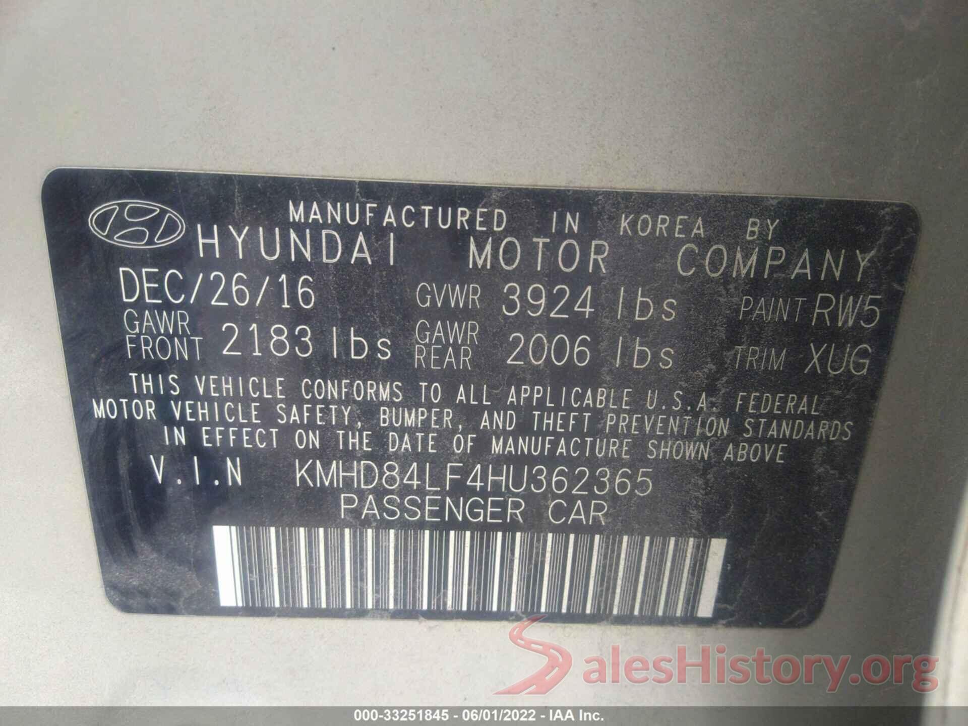 KMHD84LF4HU362365 2017 HYUNDAI ELANTRA